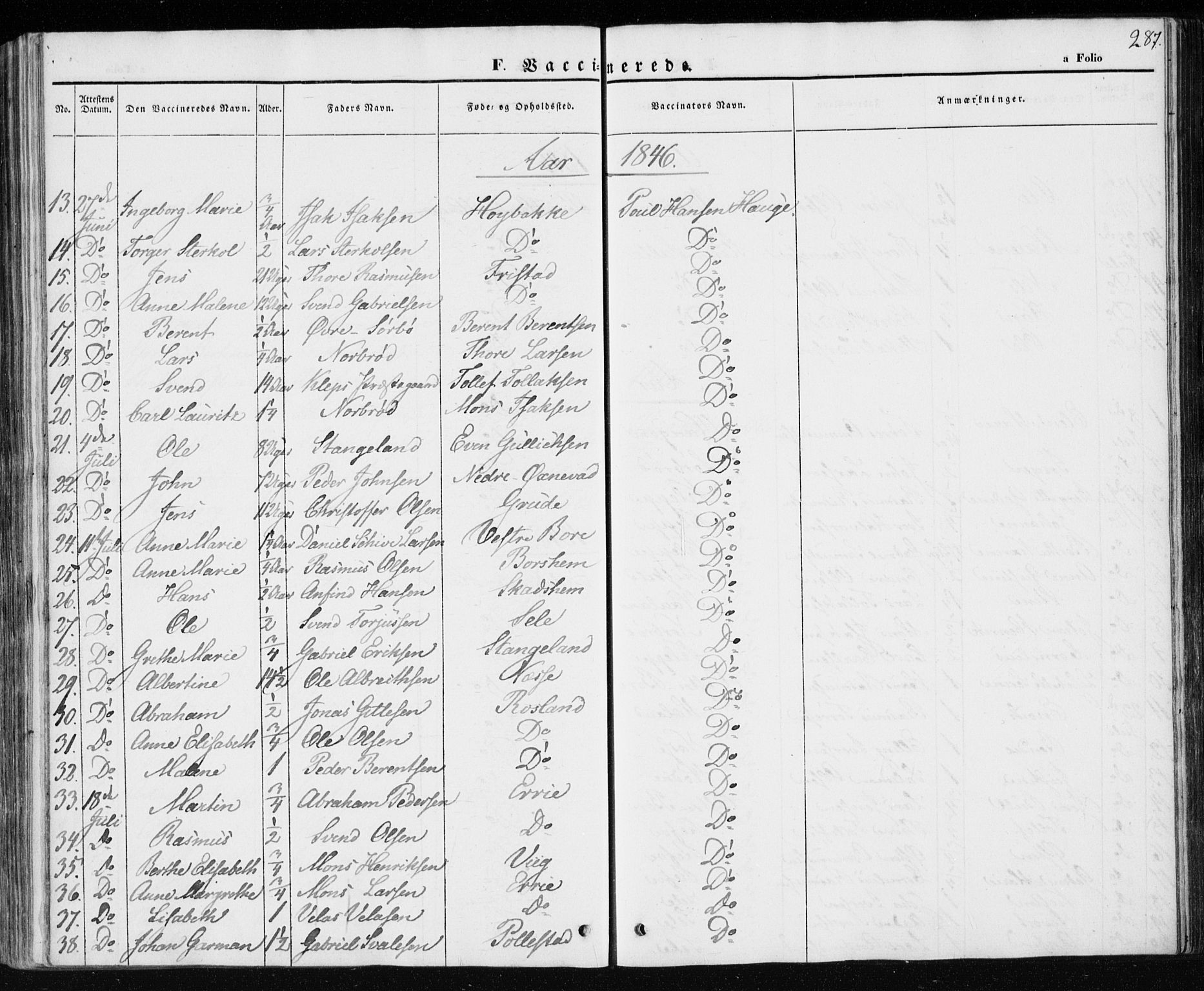 Klepp sokneprestkontor, AV/SAST-A-101803/001/3/30BA/L0004: Parish register (official) no. A 4, 1842-1852, p. 287