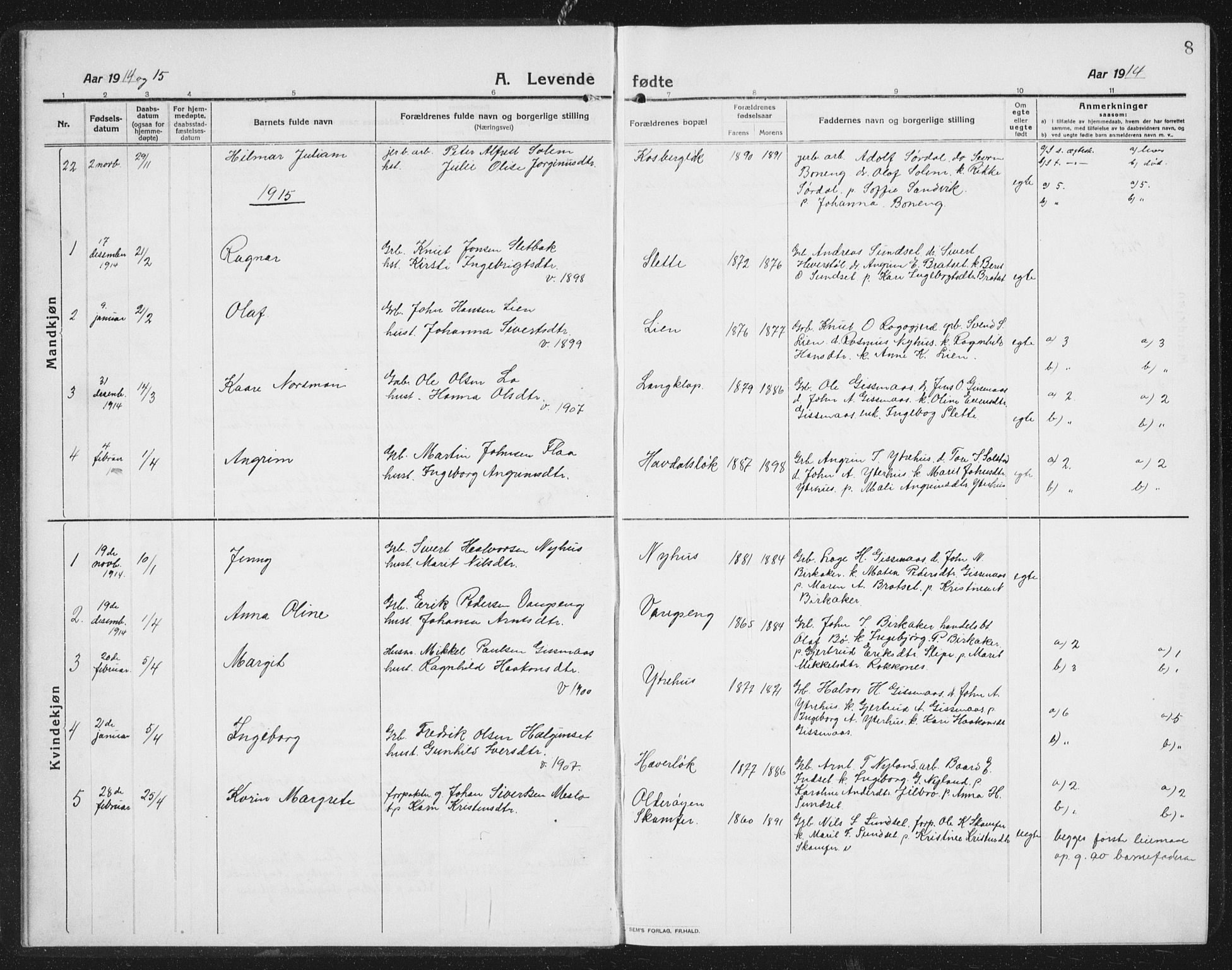 Ministerialprotokoller, klokkerbøker og fødselsregistre - Sør-Trøndelag, AV/SAT-A-1456/675/L0888: Parish register (copy) no. 675C01, 1913-1935, p. 8