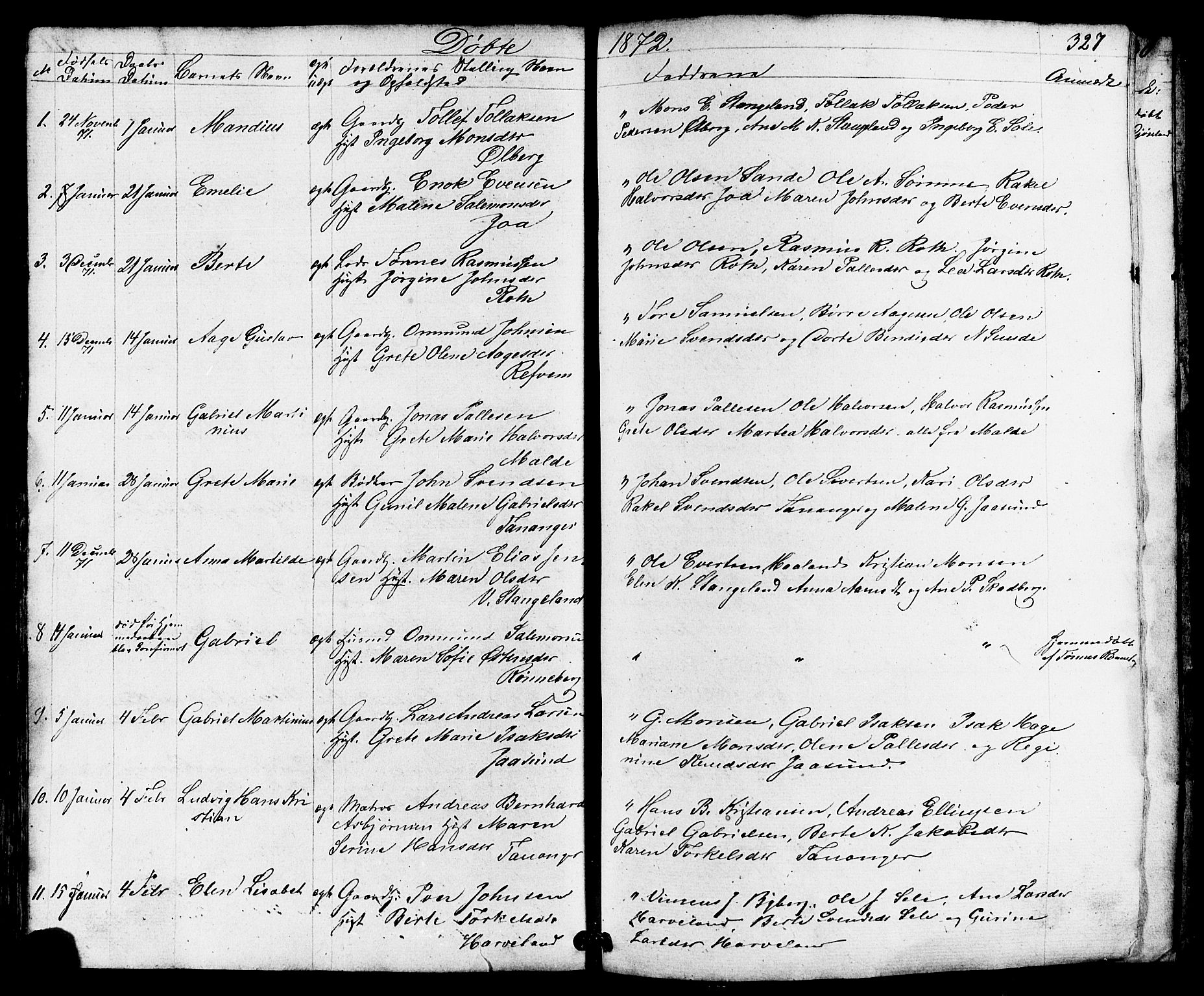 Håland sokneprestkontor, SAST/A-101802/001/30BB/L0002: Parish register (copy) no. B 2, 1845-1872, p. 327