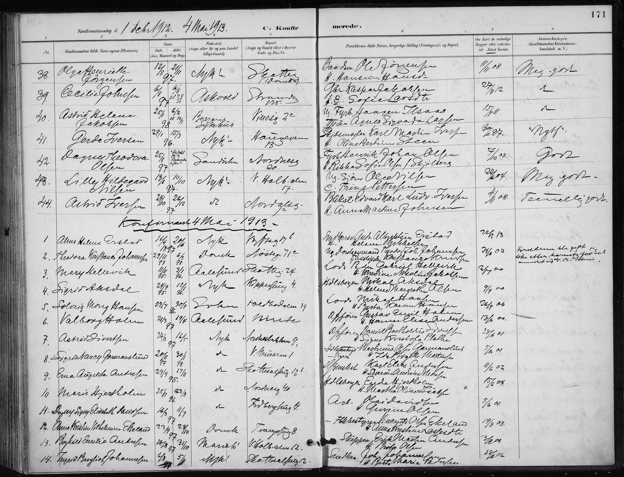 Nykirken Sokneprestembete, SAB/A-77101/H/Haa/L0028: Parish register (official) no. C 7, 1887-1913, p. 171