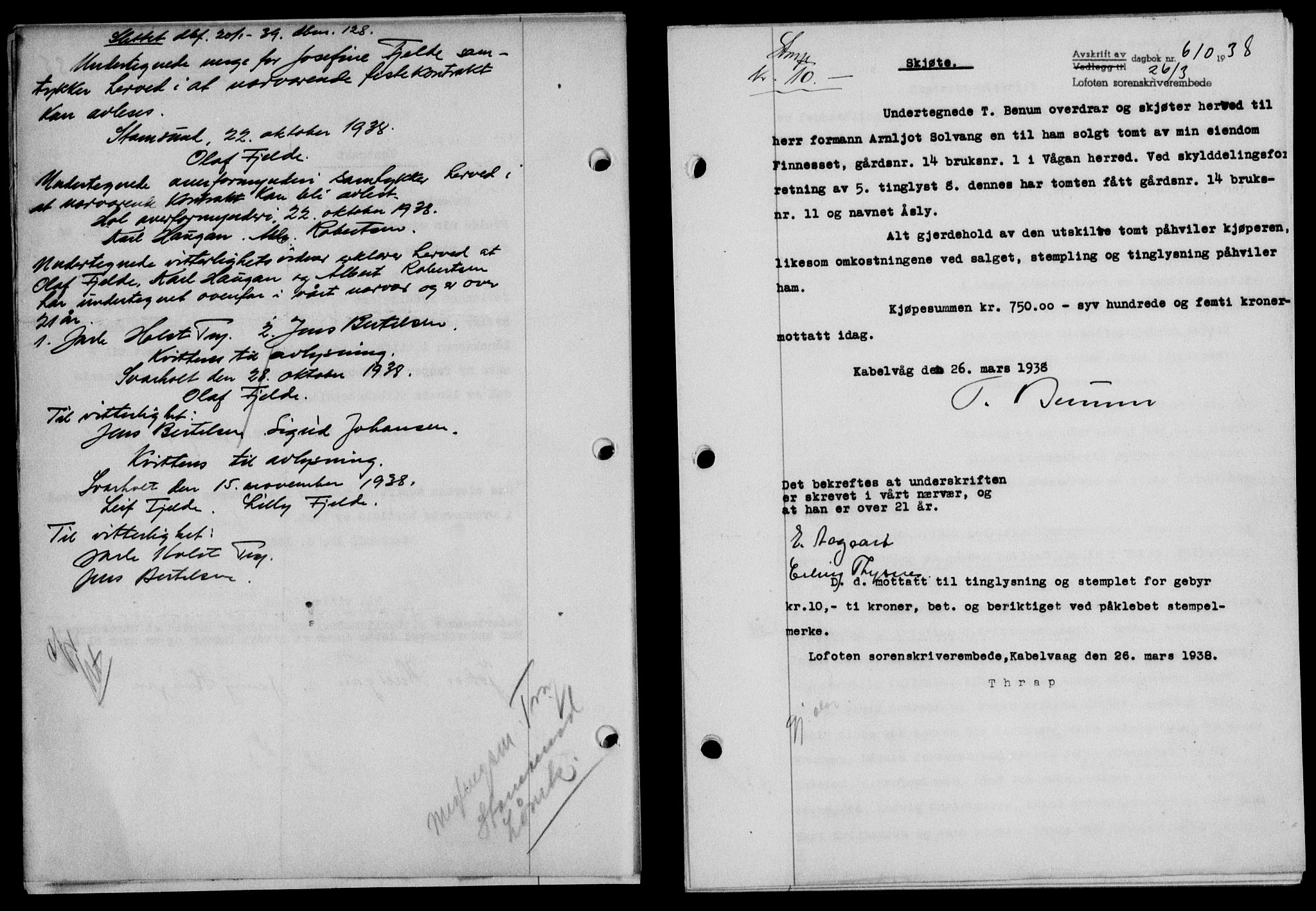 Lofoten sorenskriveri, SAT/A-0017/1/2/2C/L0003a: Mortgage book no. 3a, 1937-1938, Diary no: : 610/1938