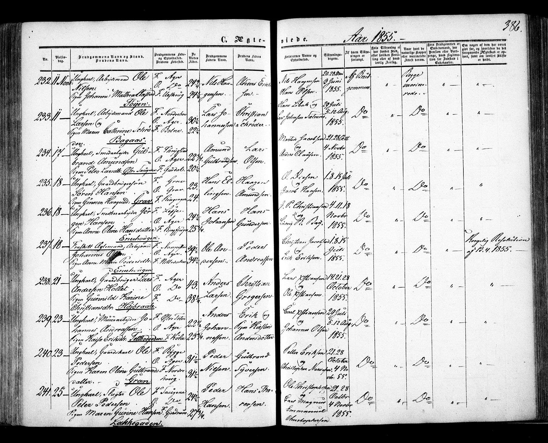 Aker prestekontor kirkebøker, AV/SAO-A-10861/F/L0020: Parish register (official) no. 20, 1853-1857, p. 386