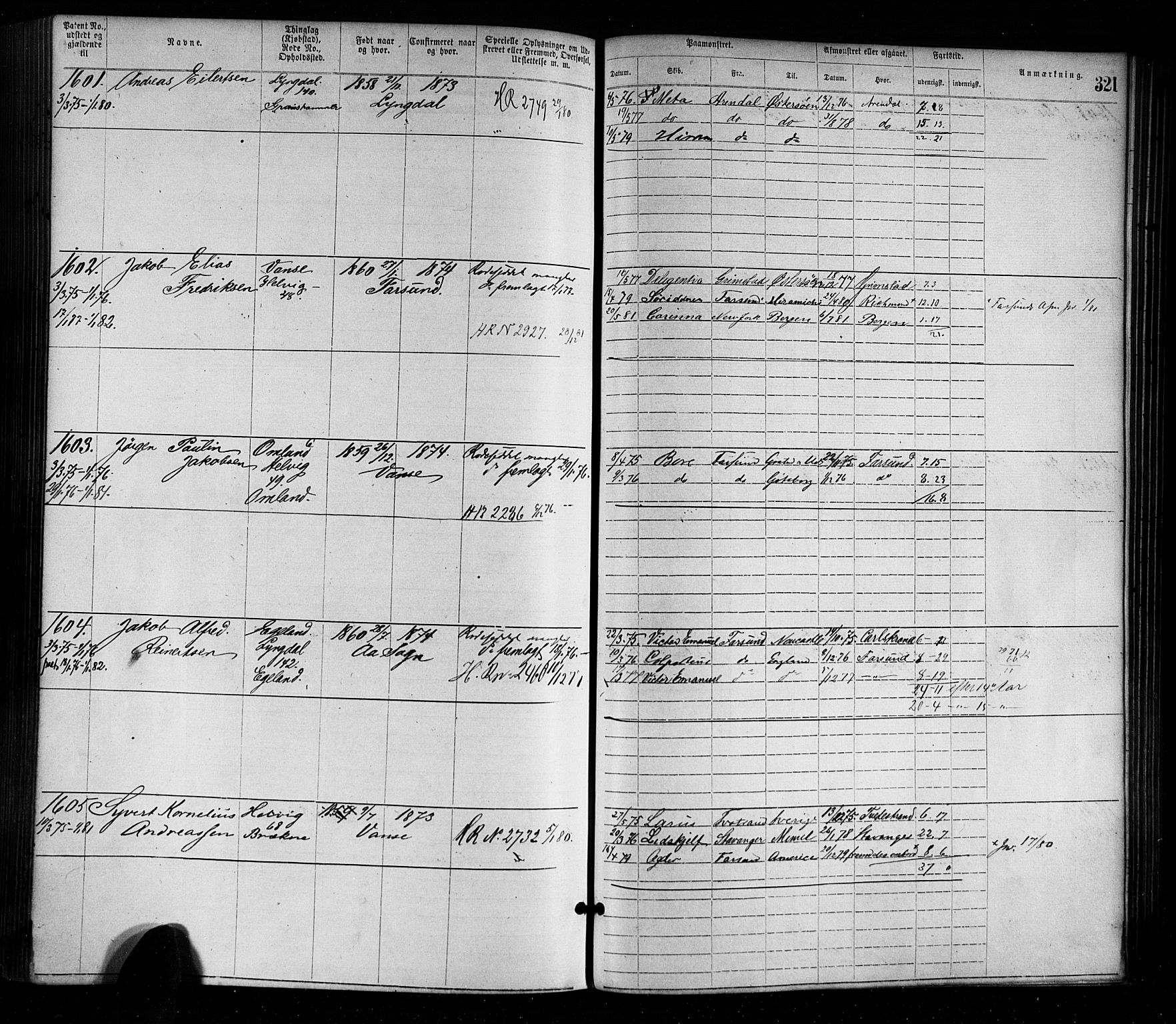 Farsund mønstringskrets, SAK/2031-0017/F/Fa/L0001: Annotasjonsrulle nr 1-1920 med register, M-1, 1869-1877, p. 353