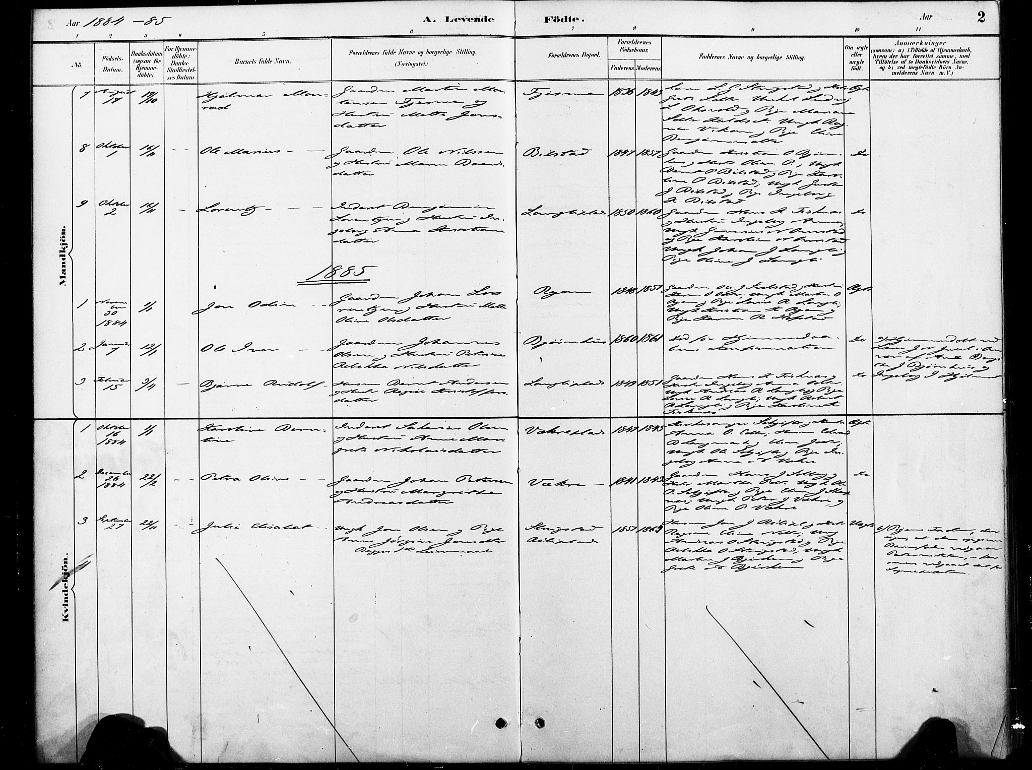 Ministerialprotokoller, klokkerbøker og fødselsregistre - Nord-Trøndelag, AV/SAT-A-1458/738/L0364: Parish register (official) no. 738A01, 1884-1902, p. 2