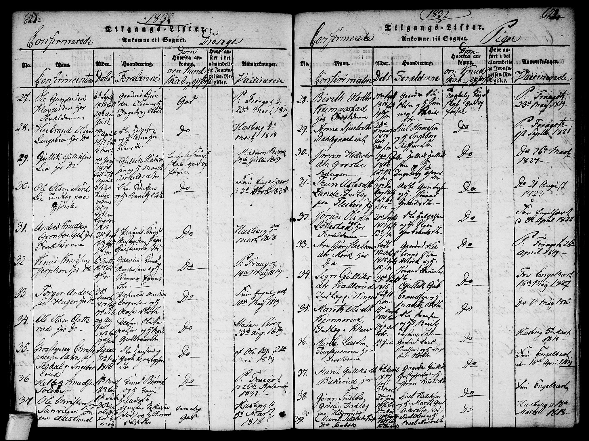 Flesberg kirkebøker, AV/SAKO-A-18/G/Ga/L0001: Parish register (copy) no. I 1, 1816-1834, p. 621-622