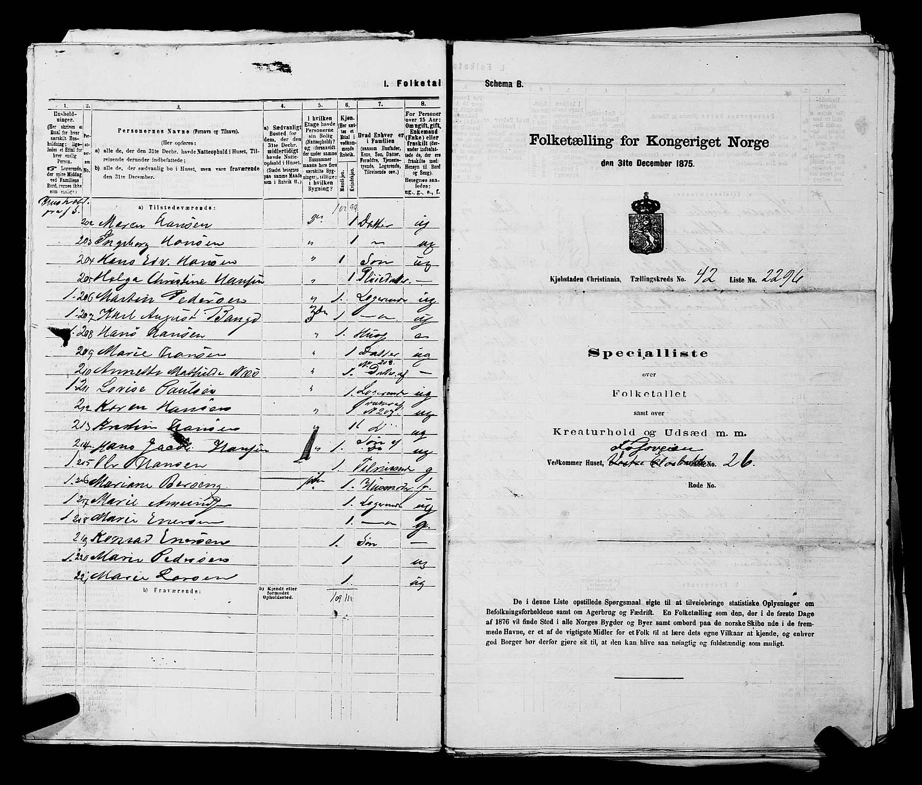 RA, 1875 census for 0301 Kristiania, 1875, p. 6497