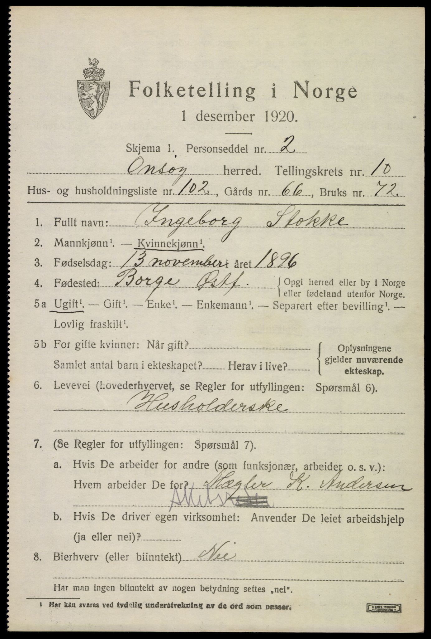 SAO, 1920 census for Onsøy, 1920, p. 14394