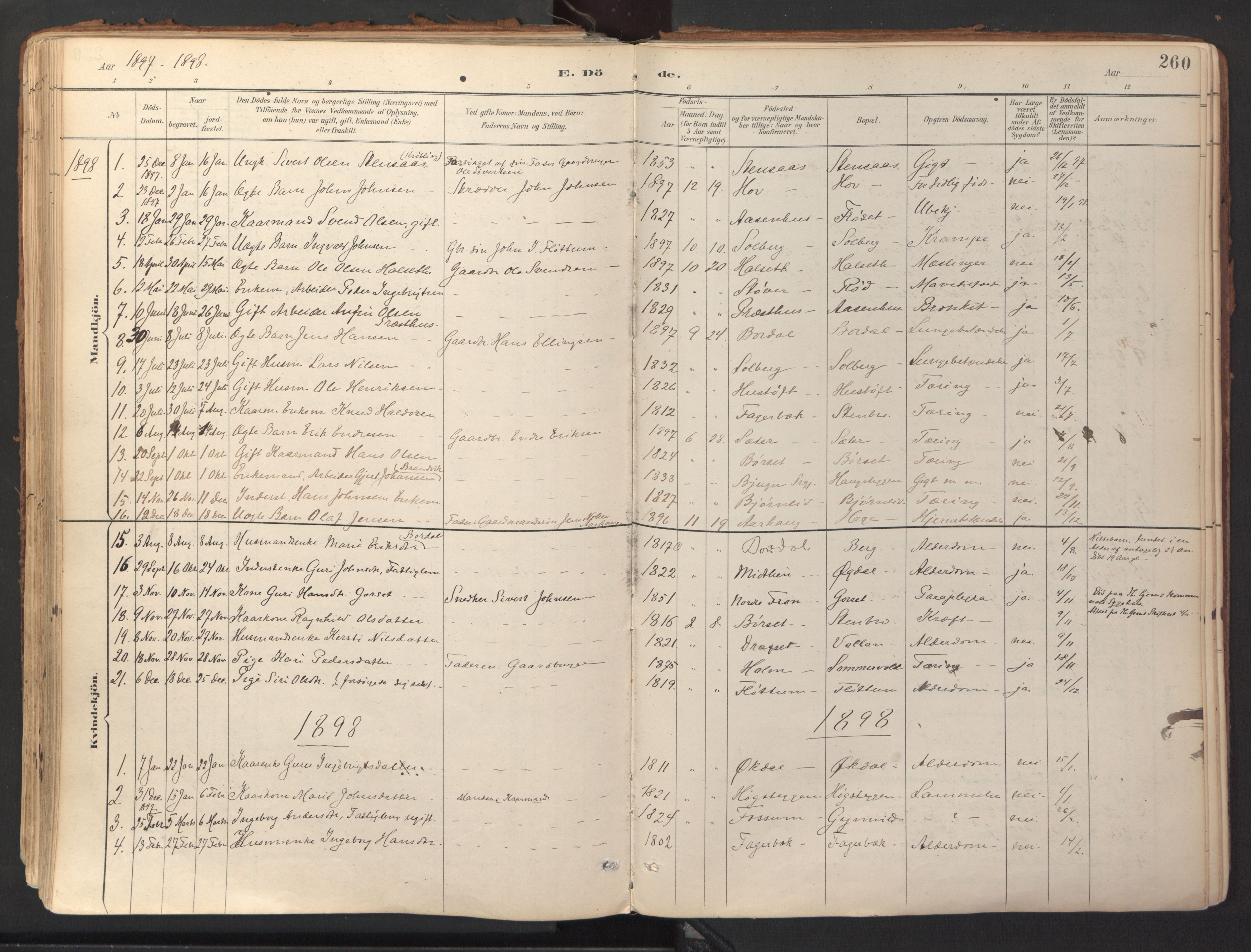 Ministerialprotokoller, klokkerbøker og fødselsregistre - Sør-Trøndelag, SAT/A-1456/689/L1041: Parish register (official) no. 689A06, 1891-1923, p. 260