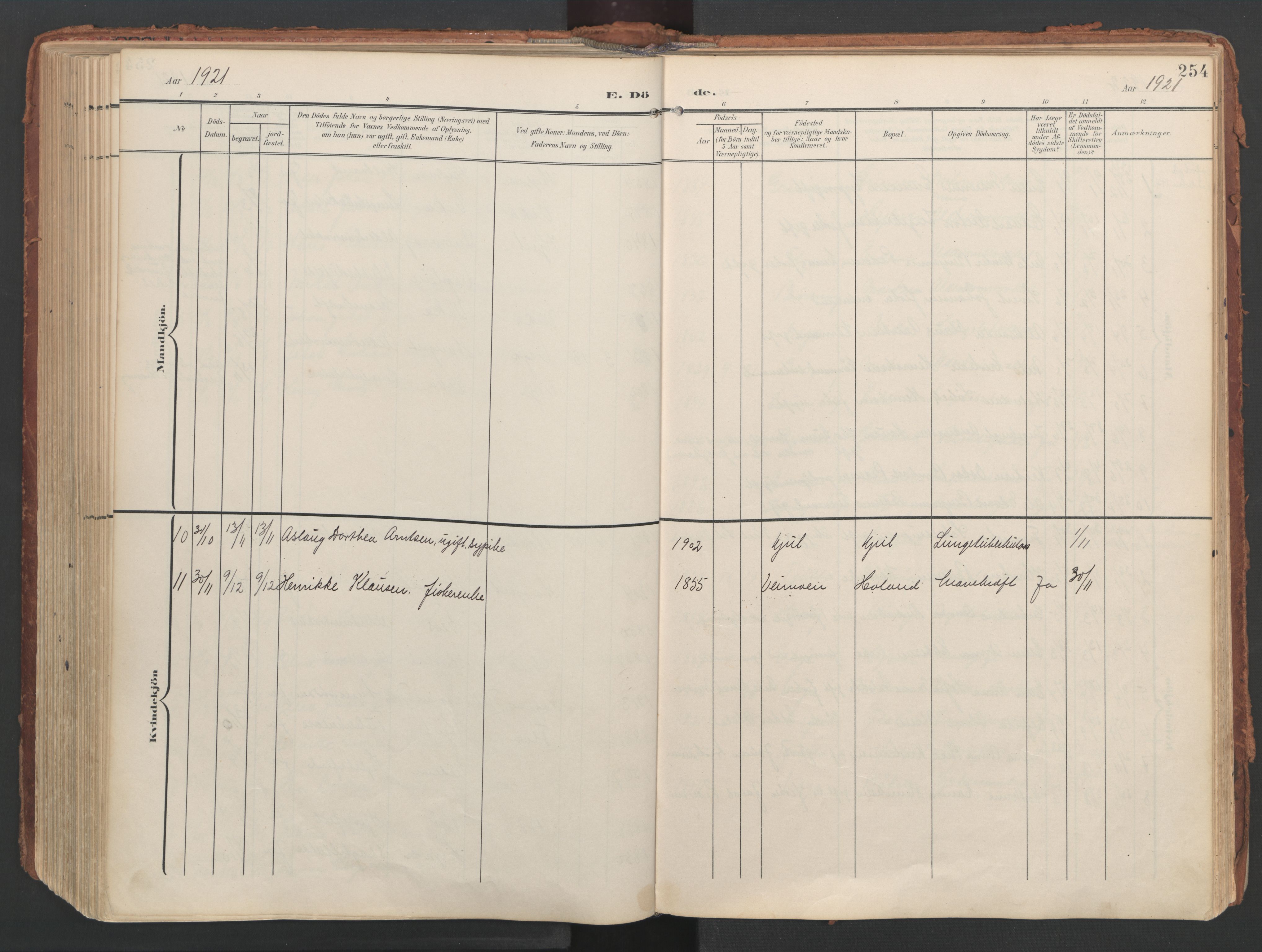 Ministerialprotokoller, klokkerbøker og fødselsregistre - Nordland, AV/SAT-A-1459/816/L0250: Parish register (official) no. 816A16, 1903-1923, p. 254