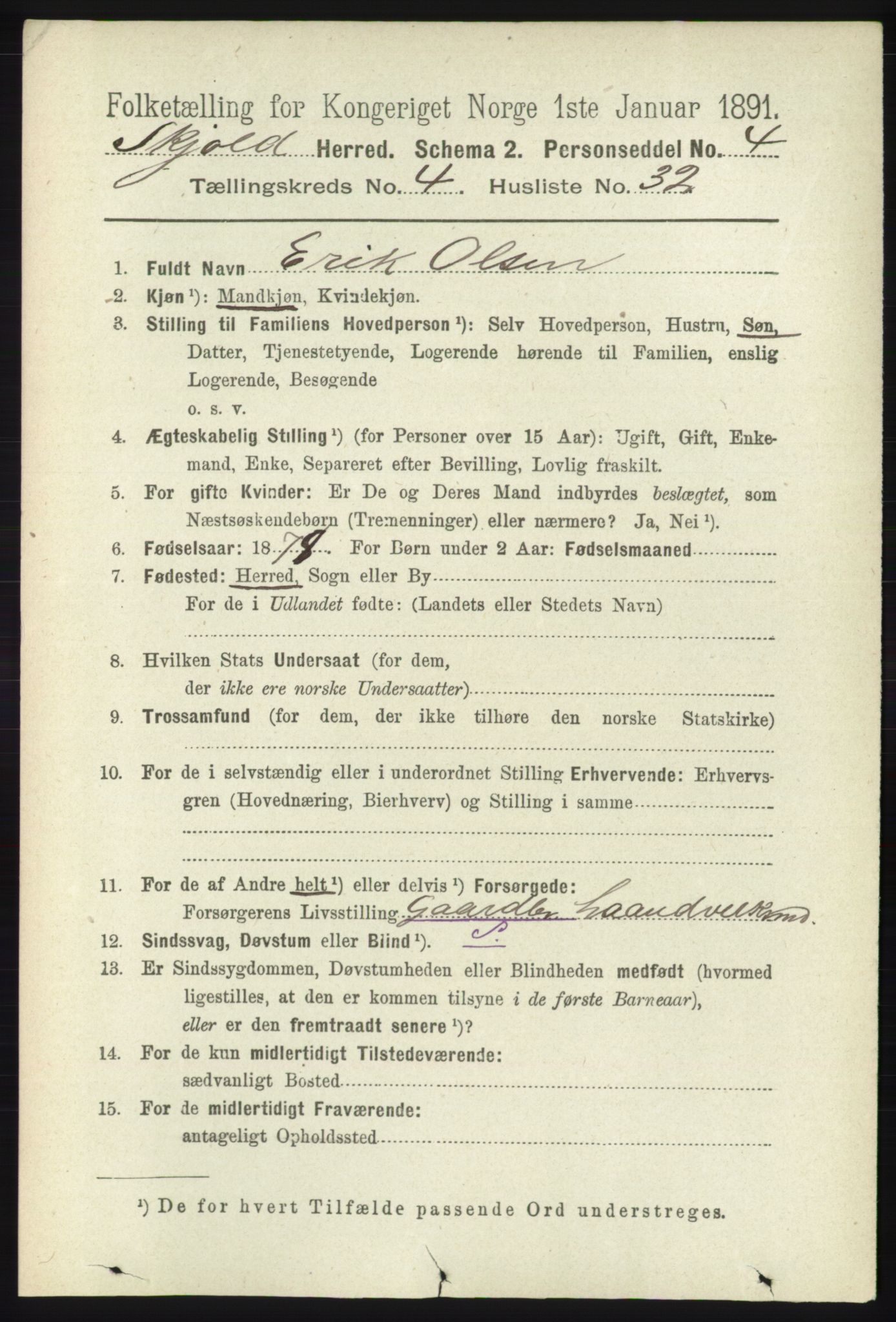 RA, 1891 census for 1154 Skjold, 1891, p. 683