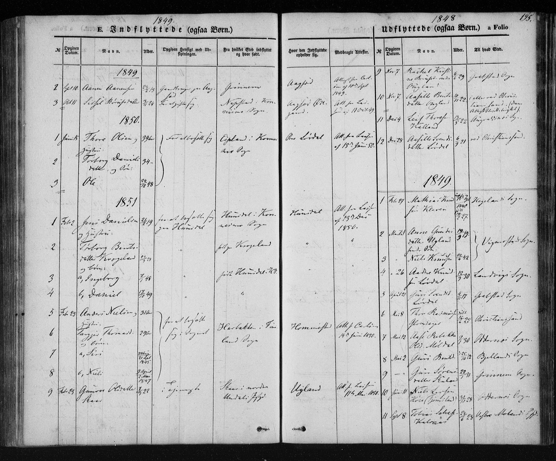 Holum sokneprestkontor, SAK/1111-0022/F/Fa/Fab/L0005: Parish register (official) no. A 5, 1847-1874, p. 195