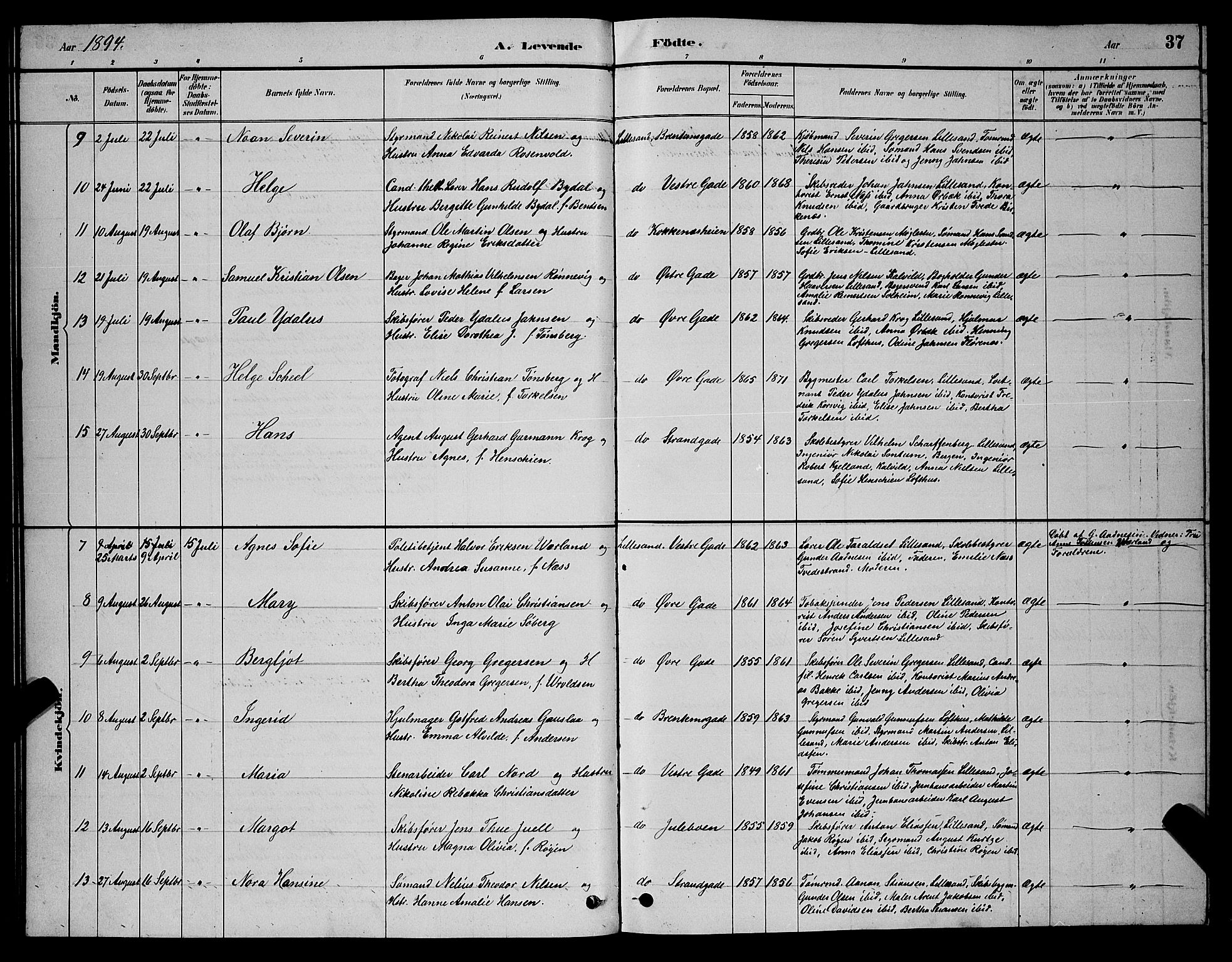 Vestre Moland sokneprestkontor, SAK/1111-0046/F/Fb/Fba/L0001: Parish register (copy) no. B 1, 1884-1903, p. 37