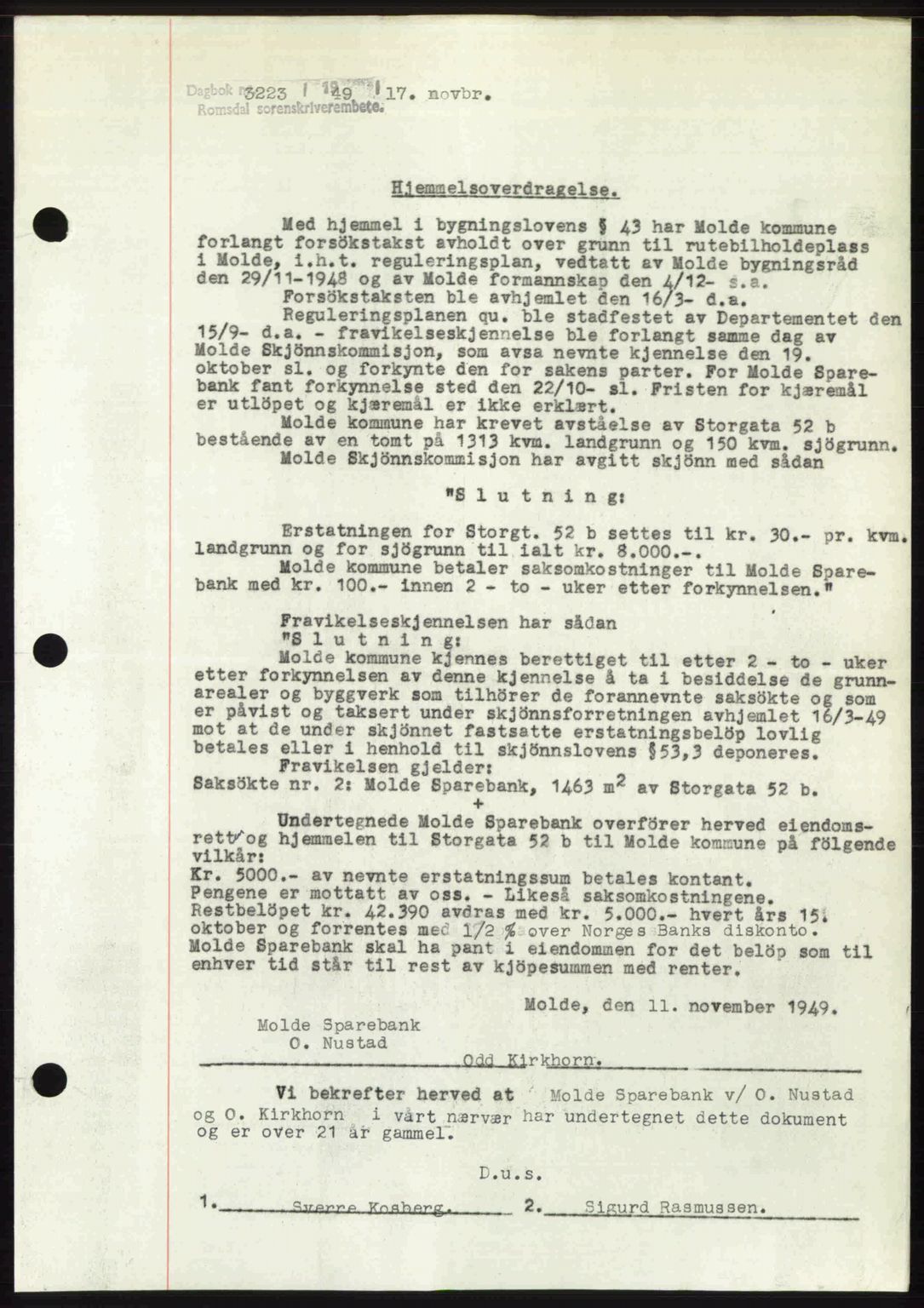 Romsdal sorenskriveri, AV/SAT-A-4149/1/2/2C: Mortgage book no. A31, 1949-1949, Diary no: : 3223/1949