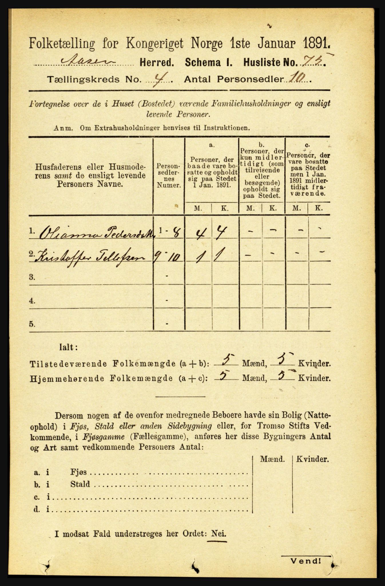 RA, 1891 census for 1716 Åsen, 1891, p. 1409