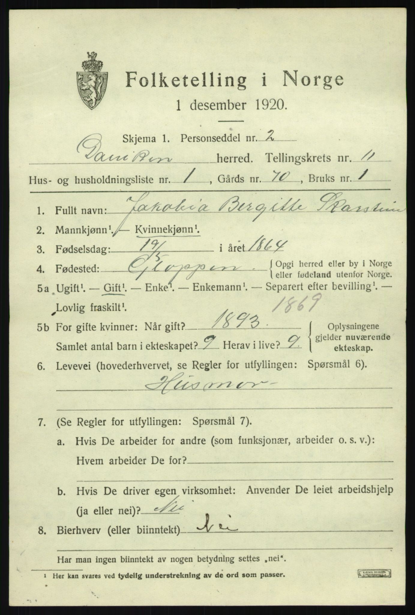 SAB, 1920 census for Davik, 1920, p. 5367