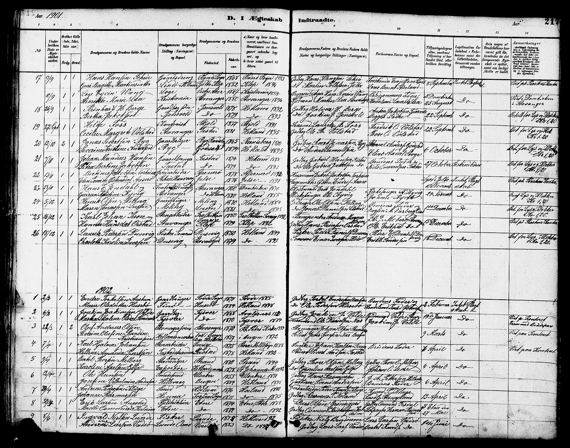 Hetland sokneprestkontor, SAST/A-101826/30/30BB/L0005: Parish register (copy) no. B 5, 1878-1910, p. 217