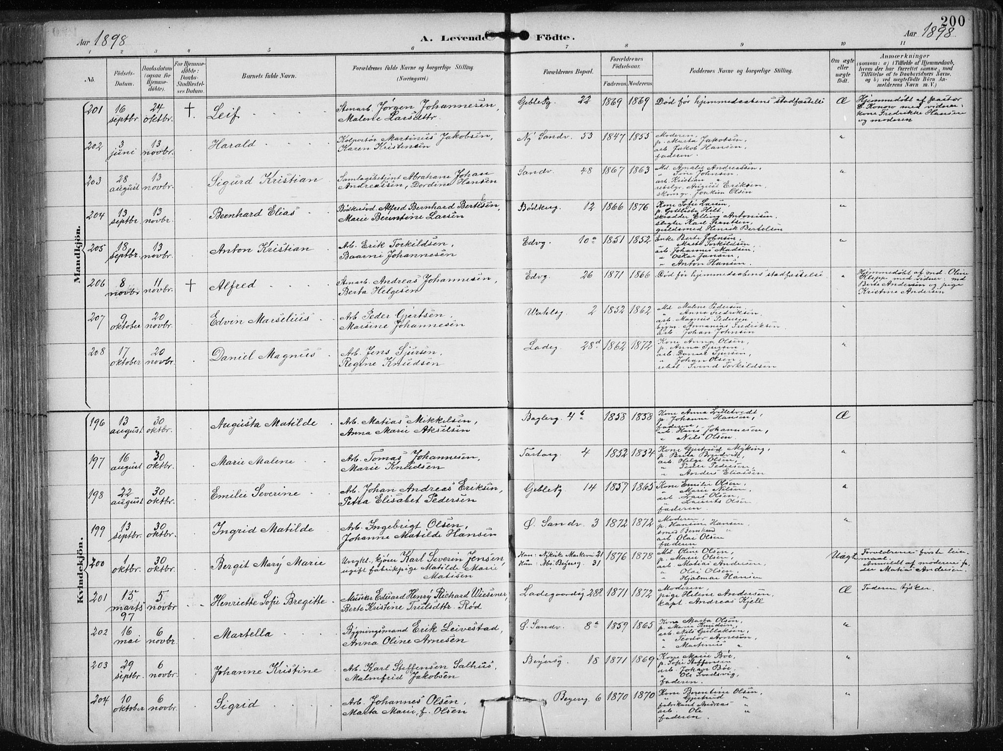 Sandviken Sokneprestembete, AV/SAB-A-77601/H/Ha/L0005: Parish register (official) no. B 2, 1891-1901, p. 200