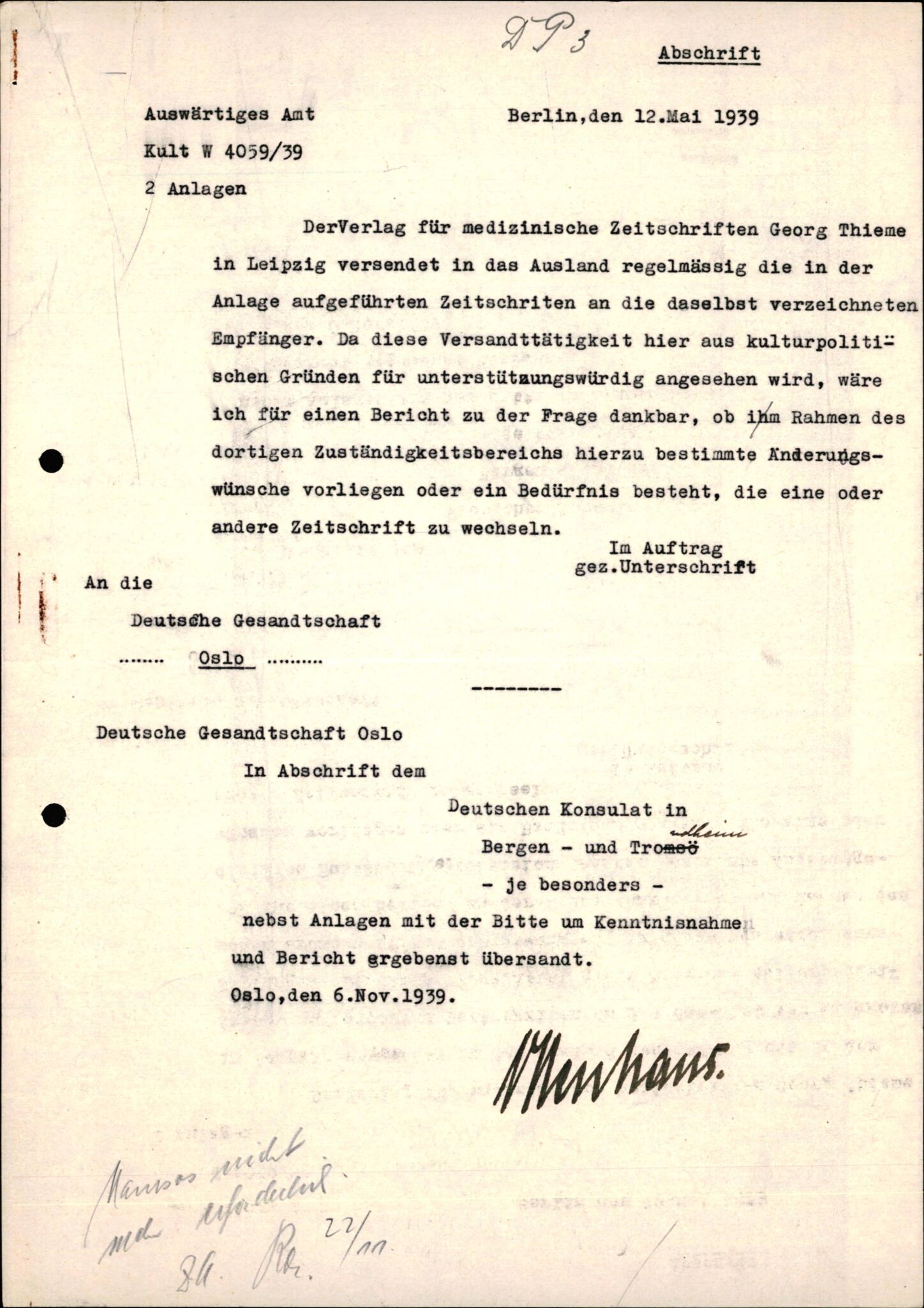 Forsvarets Overkommando. 2 kontor. Arkiv 11.4. Spredte tyske arkivsaker, AV/RA-RAFA-7031/D/Dar/Darc/L0022: FO.II. Tyske konsulater, 1928-1940