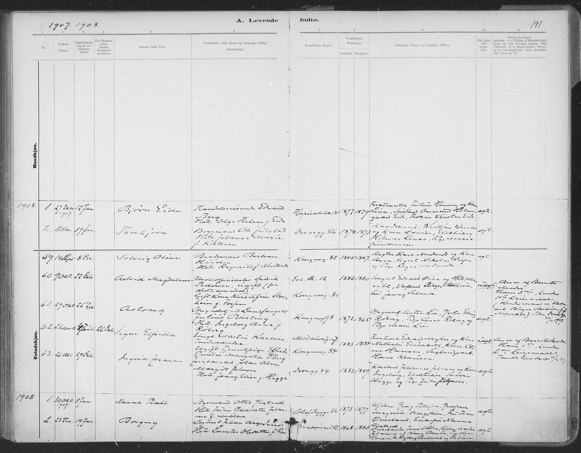 Ministerialprotokoller, klokkerbøker og fødselsregistre - Sør-Trøndelag, SAT/A-1456/602/L0122: Parish register (official) no. 602A20, 1892-1908, p. 141