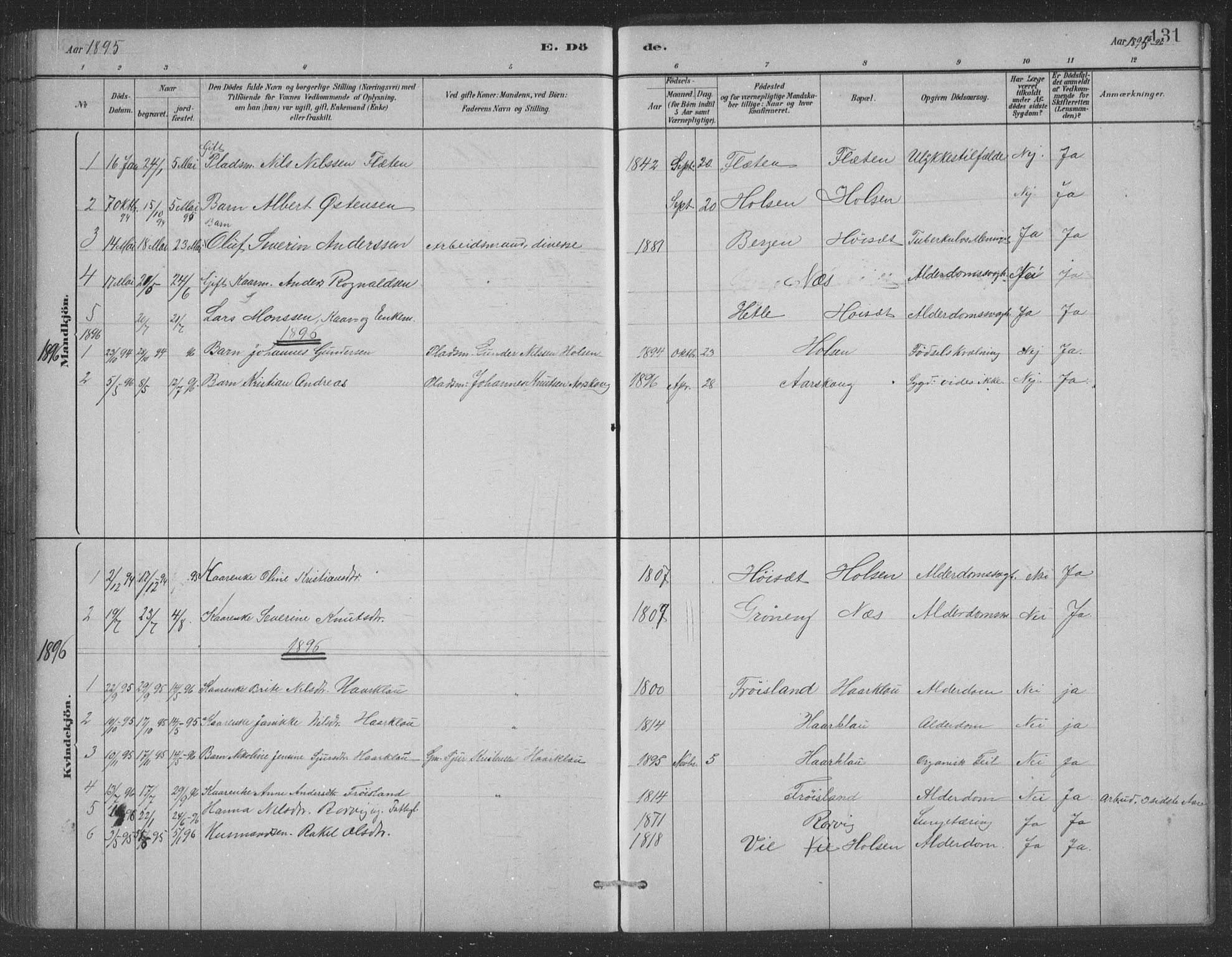 Førde sokneprestembete, AV/SAB-A-79901/H/Hab/Habc/L0002: Parish register (copy) no. C 2, 1881-1911, p. 131