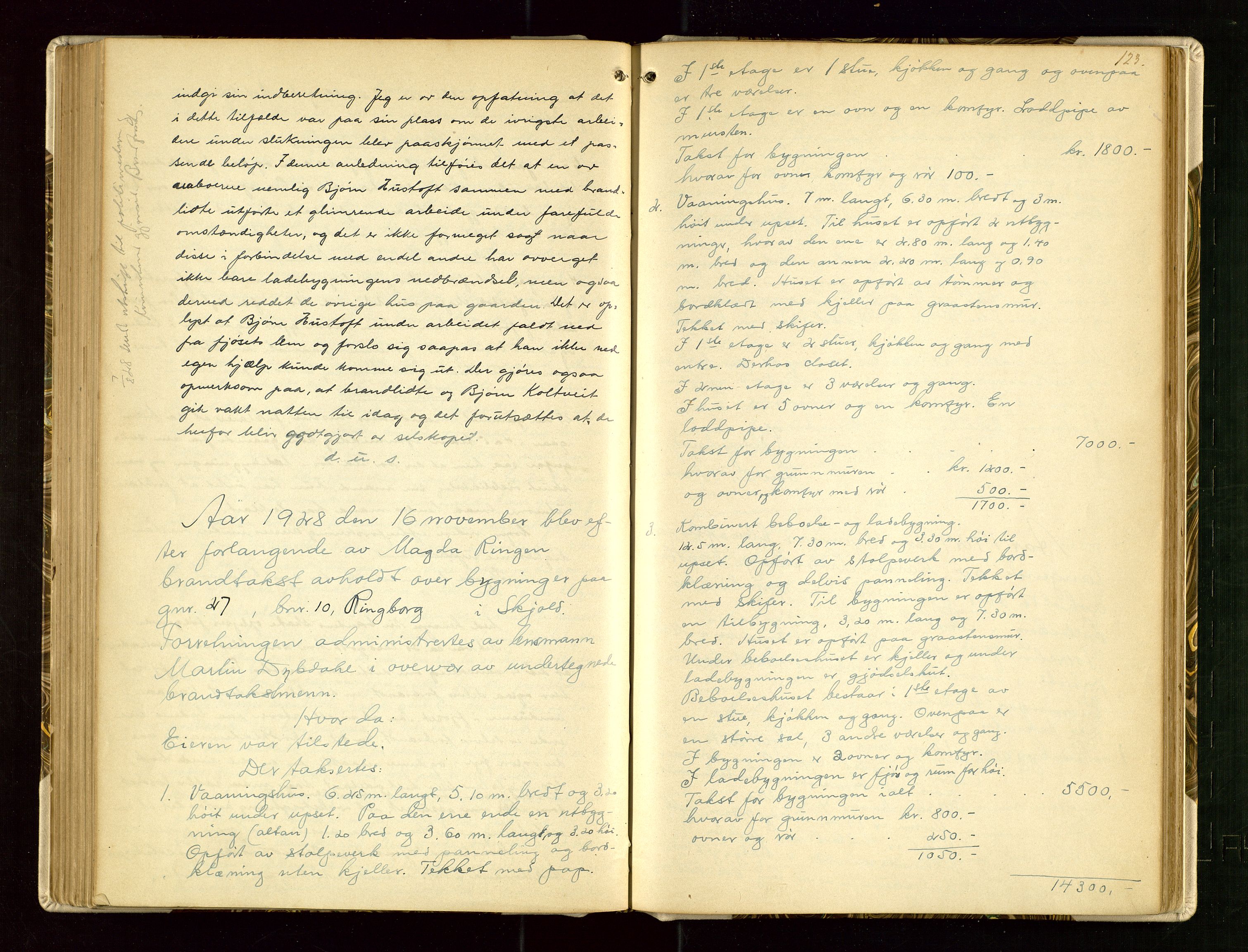 Skjold lensmannskontor, SAST/A-100182/Goa/L0002: "Brandtaksasjons-Protokol for Skjolds Thinglag", 1890-1949, p. 122b-123a