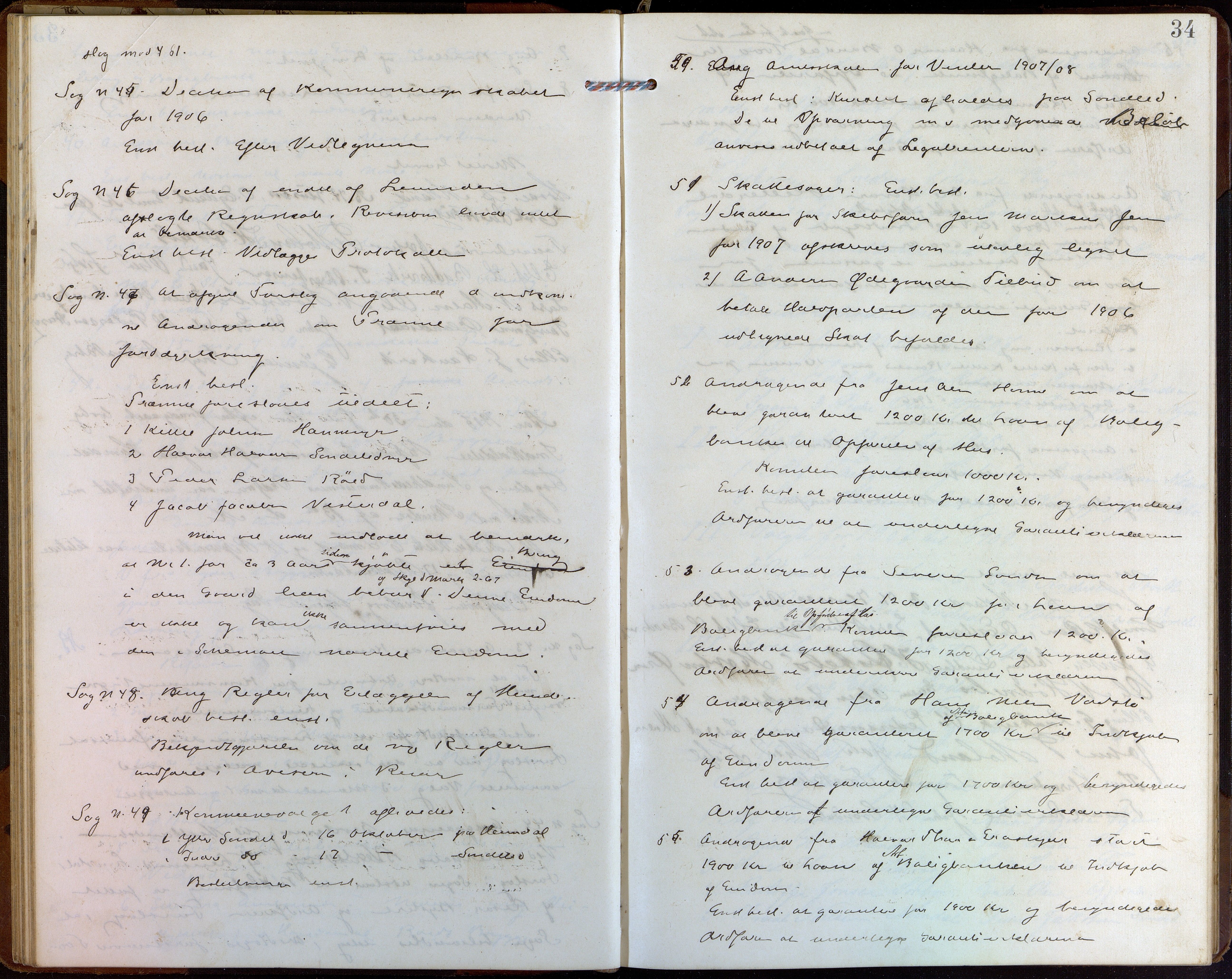 Søndeled kommune, AAKS/KA0913-PK/1/01/L0004: Forhandlingsprotokoll, 1905-1916, p. 34