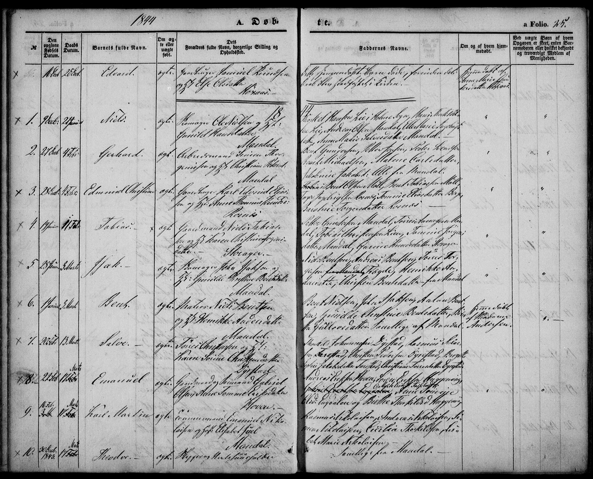 Mandal sokneprestkontor, SAK/1111-0030/F/Fa/Faa/L0012: Parish register (official) no. A 12, 1840-1847, p. 25
