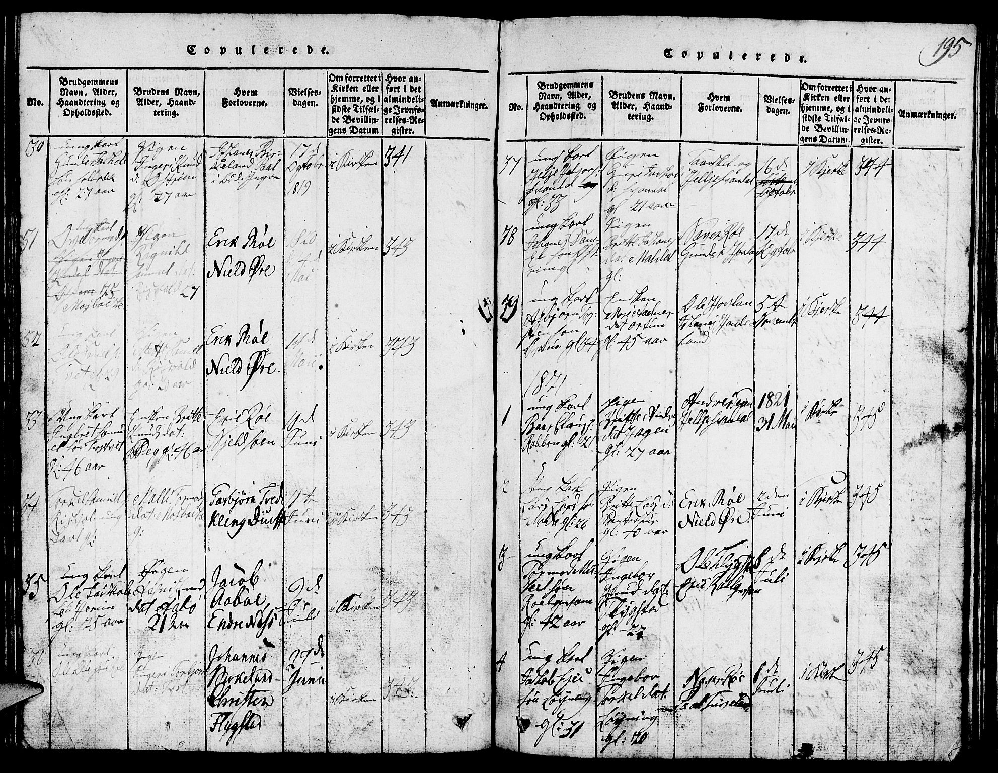 Suldal sokneprestkontor, SAST/A-101845/01/V/L0002: Parish register (copy) no. B 2, 1816-1845, p. 195