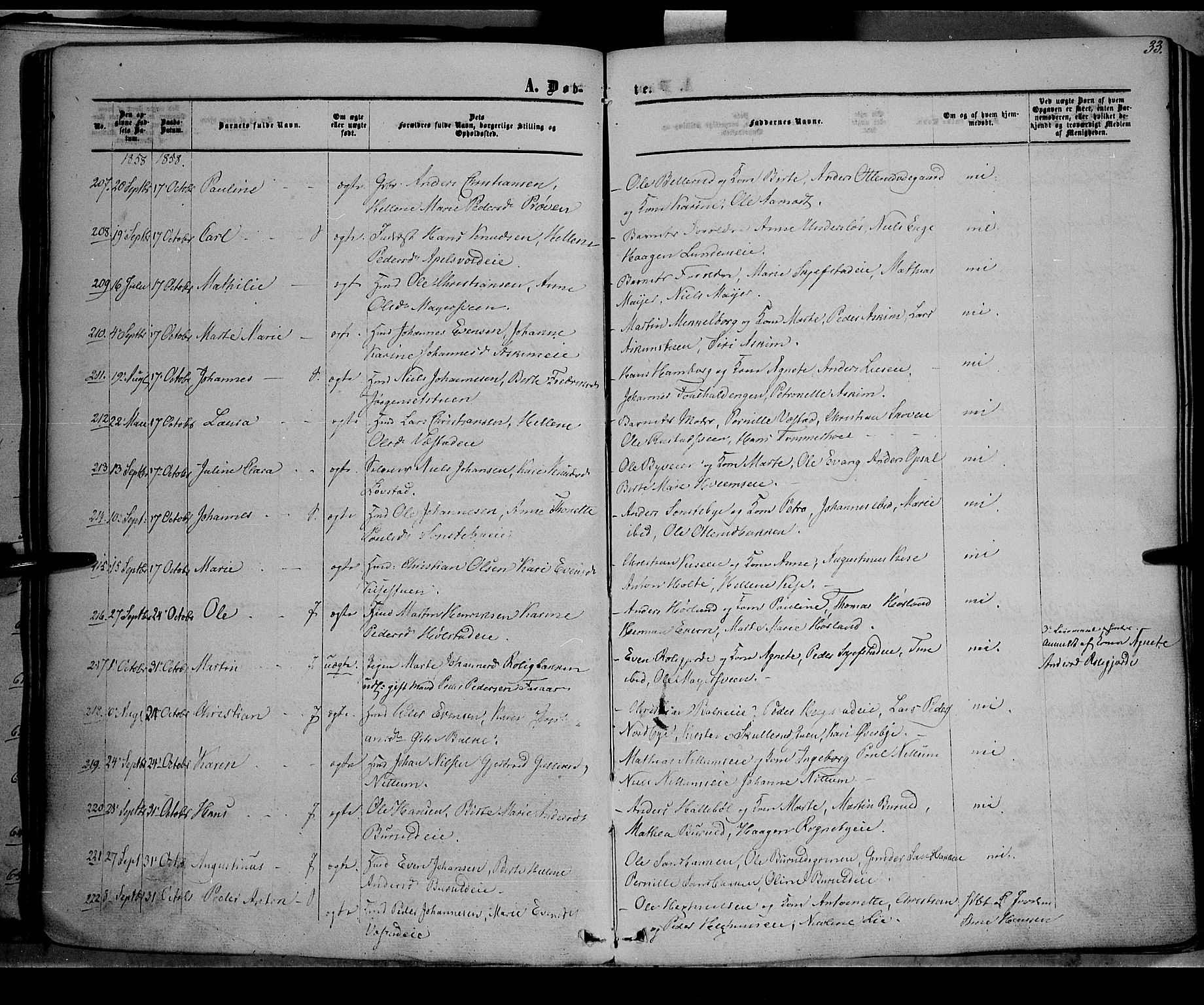 Østre Toten prestekontor, AV/SAH-PREST-104/H/Ha/Haa/L0004: Parish register (official) no. 4, 1857-1865, p. 33