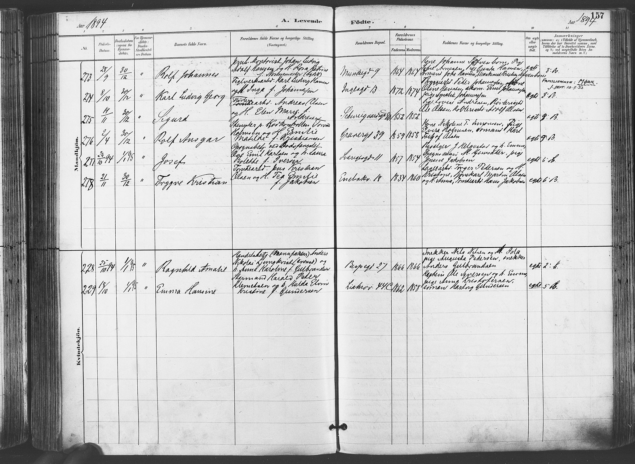 Gamlebyen prestekontor Kirkebøker, AV/SAO-A-10884/F/Fa/L0007: Parish register (official) no. 7, 1889-1899, p. 157