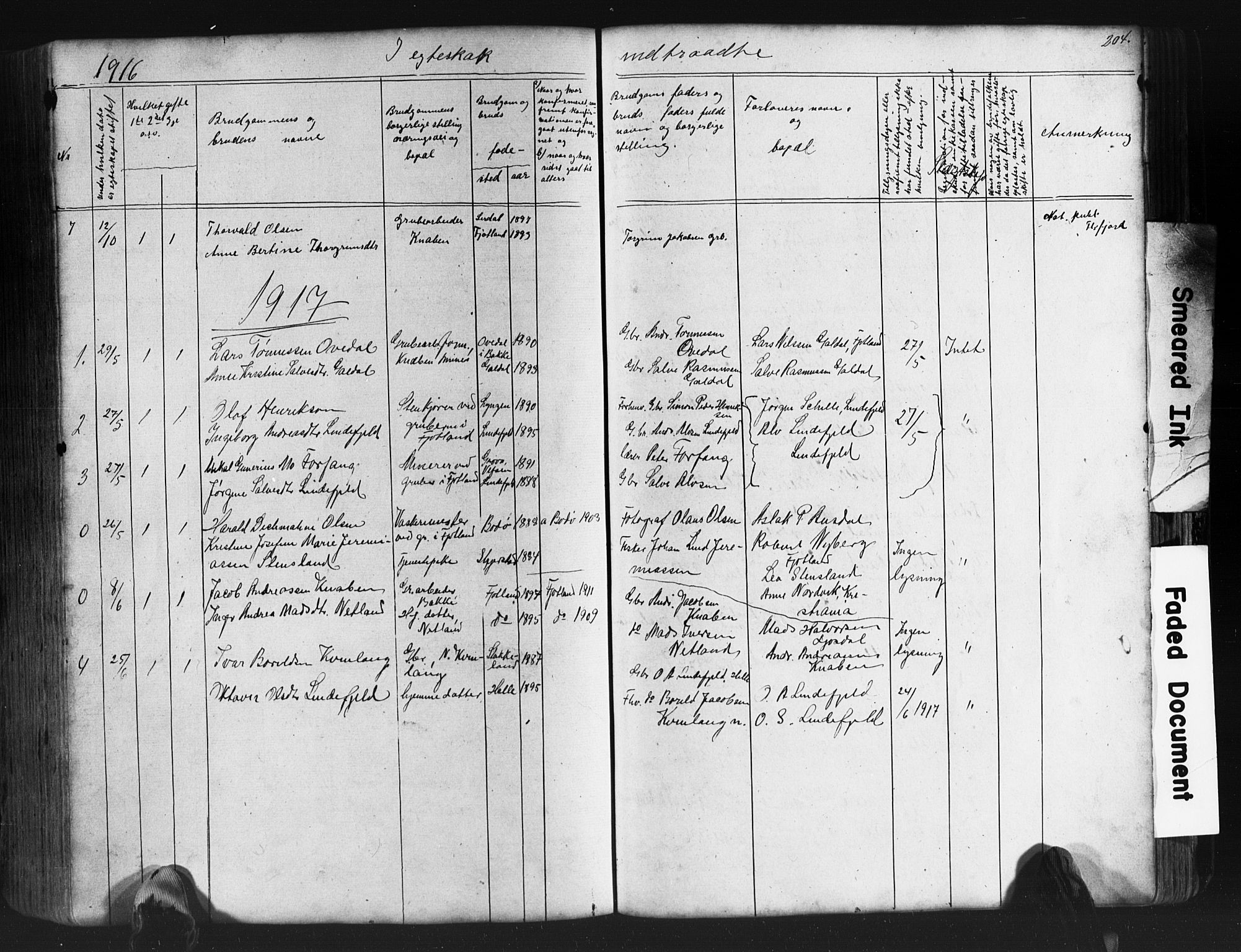 Fjotland sokneprestkontor, SAK/1111-0010/F/Fb/L0003: Parish register (copy) no. B 3, 1872-1924, p. 204