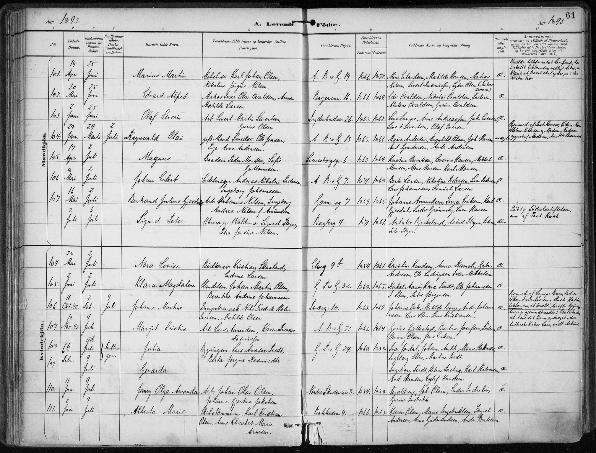 Sandviken Sokneprestembete, AV/SAB-A-77601/H/Ha/L0005: Parish register (official) no. B 2, 1891-1901, p. 61