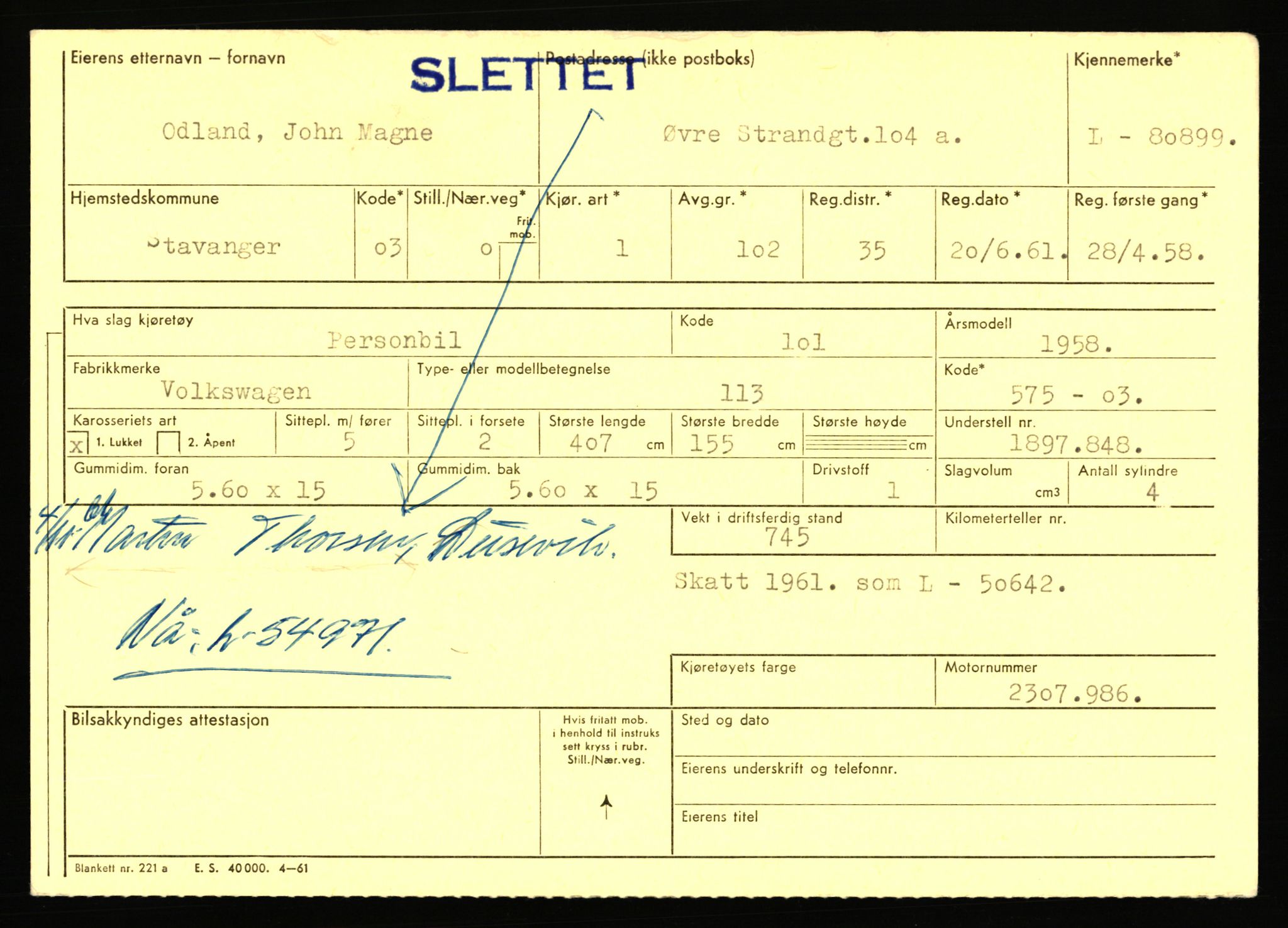 Stavanger trafikkstasjon, AV/SAST-A-101942/0/F/L0071: L-80500 - L-82199, 1930-1971, p. 699