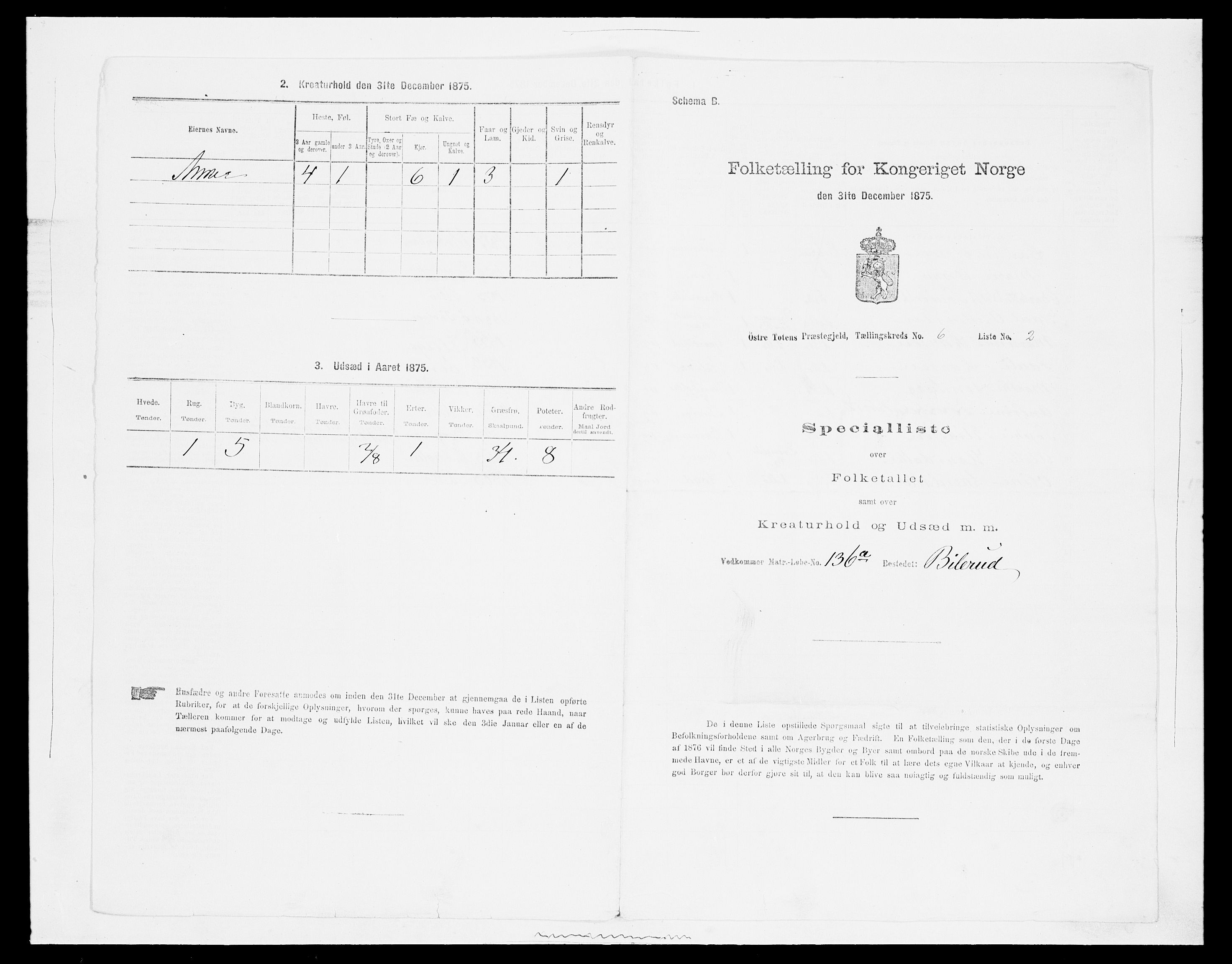 SAH, 1875 census for 0528P Østre Toten, 1875, p. 1144