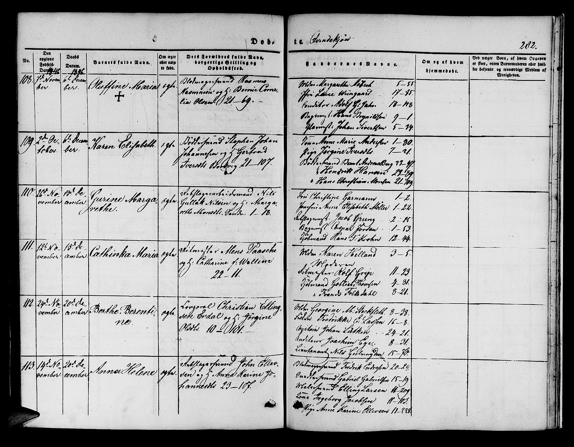 Korskirken sokneprestembete, SAB/A-76101/H/Hab: Parish register (copy) no. B 1, 1839-1847, p. 282