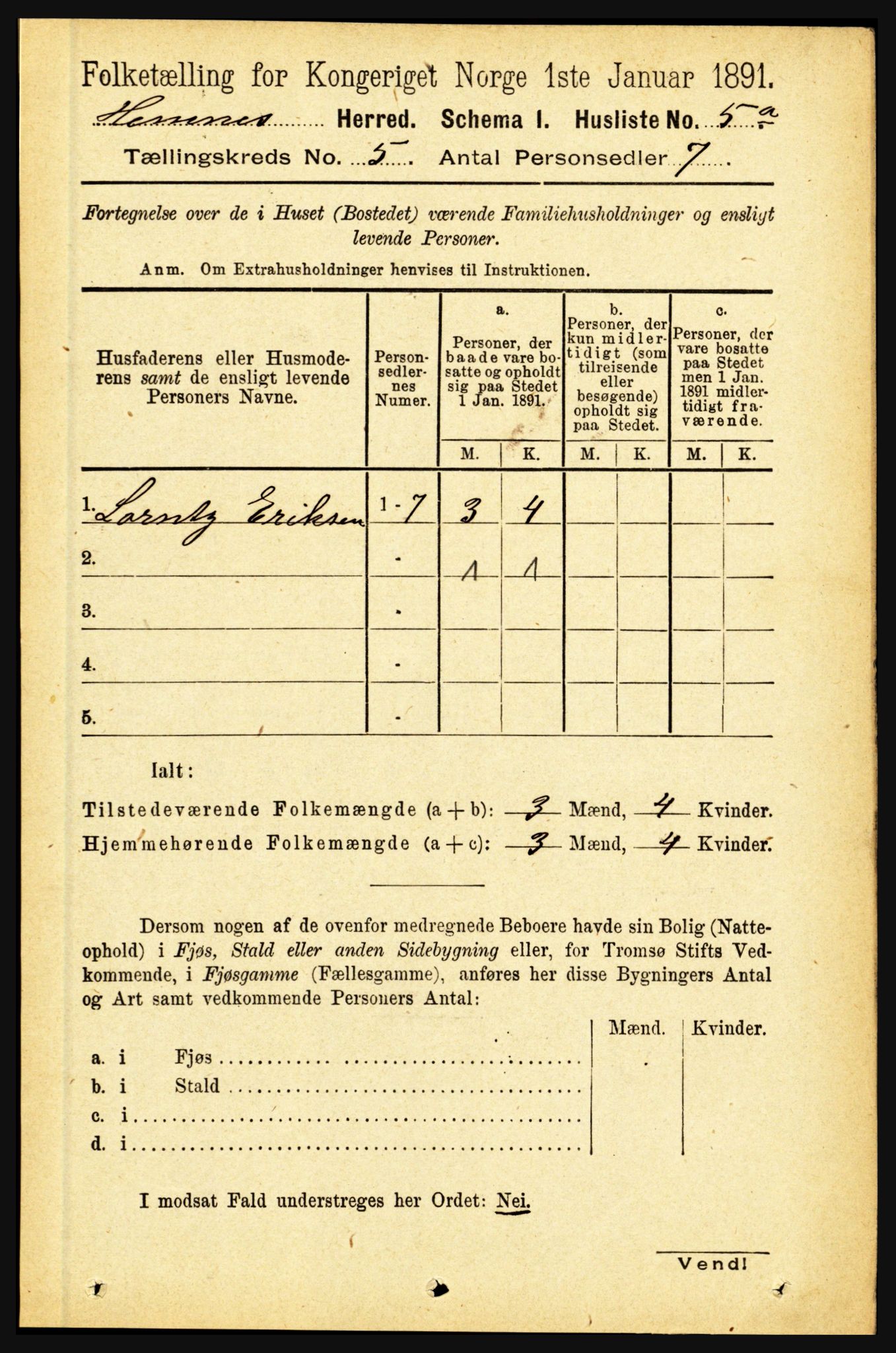 RA, 1891 census for 1832 Hemnes, 1891, p. 2499