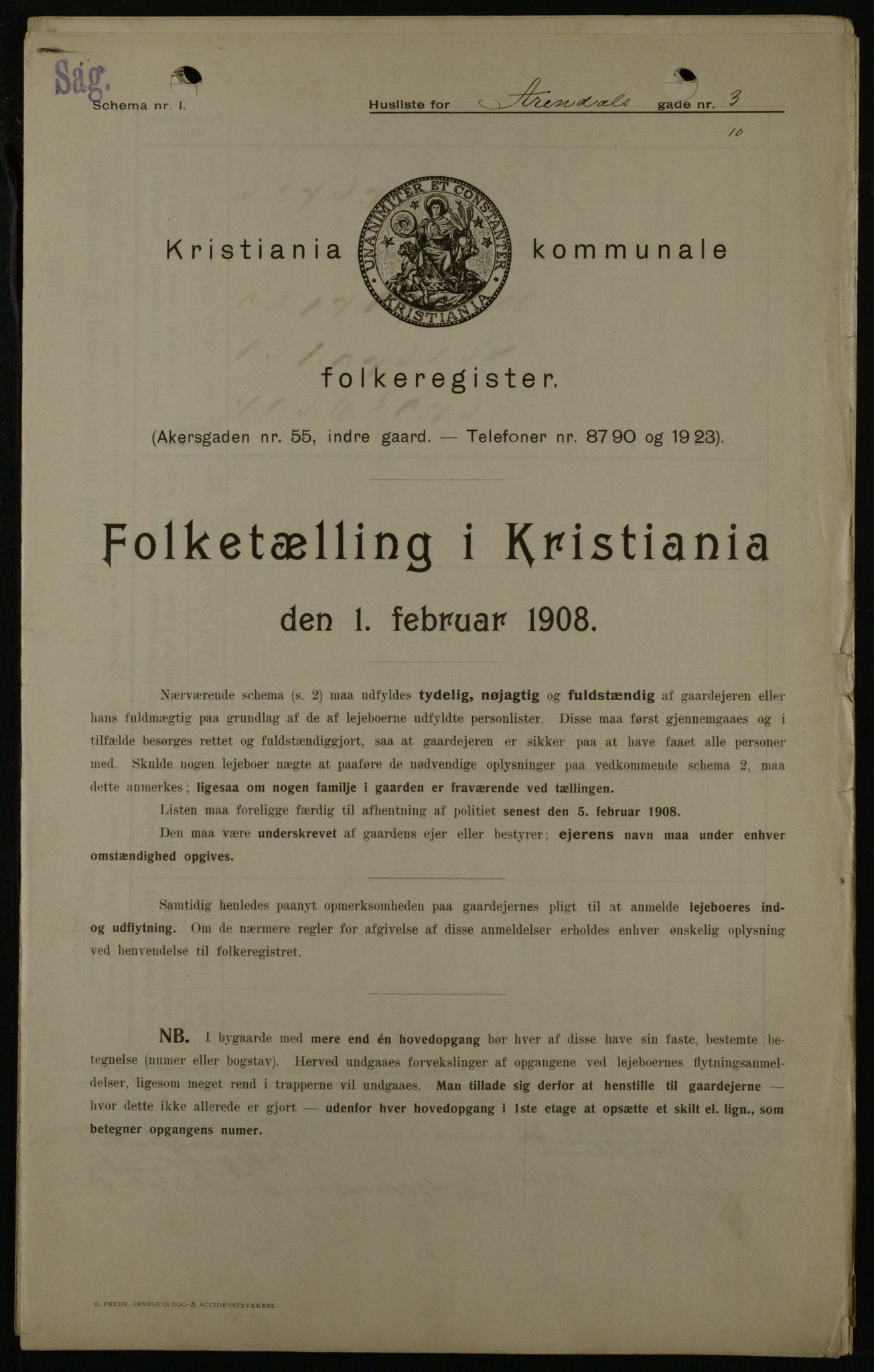 OBA, Municipal Census 1908 for Kristiania, 1908, p. 2118