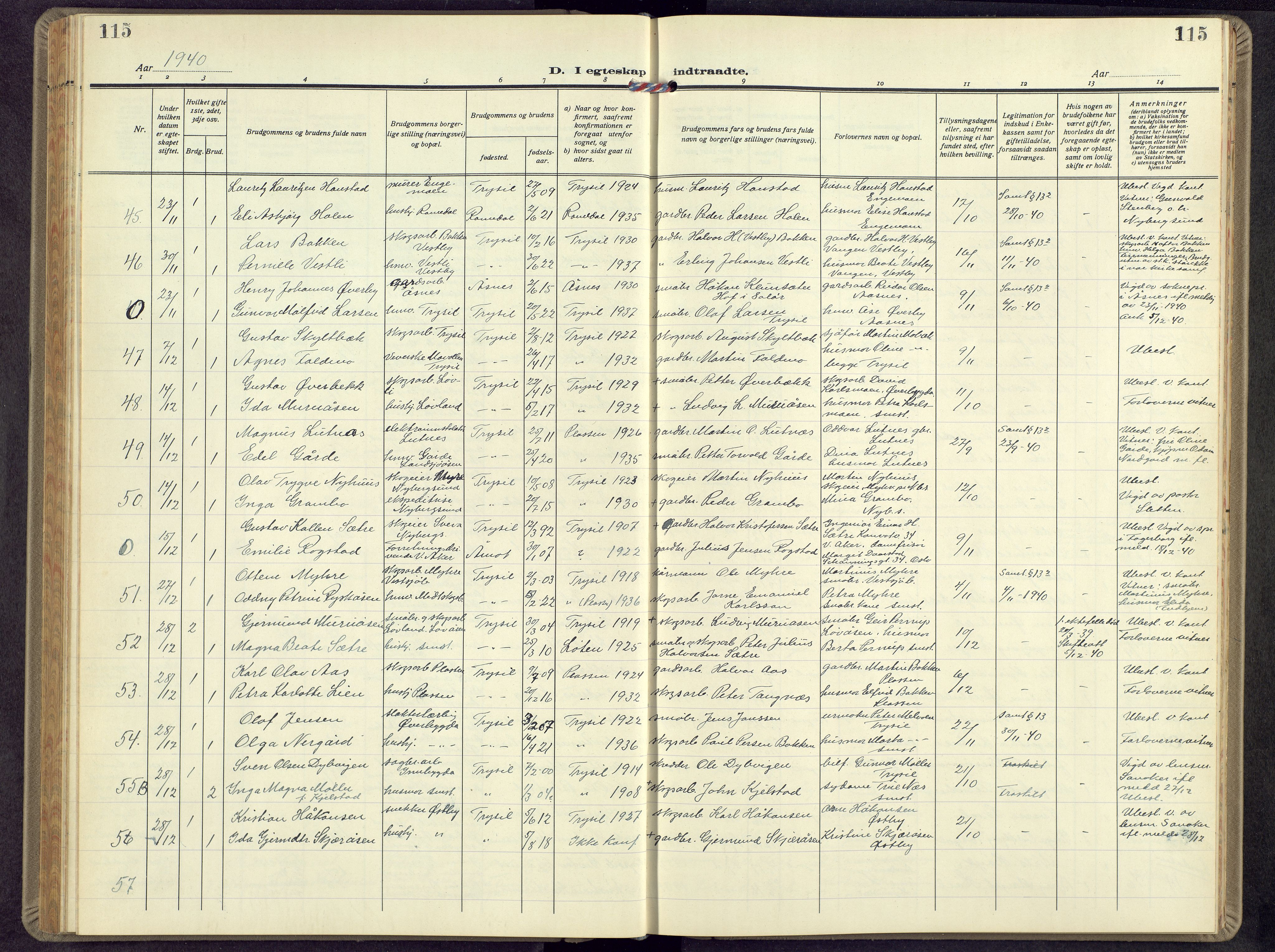 Trysil prestekontor, AV/SAH-PREST-046/H/Ha/Hab/L0012: Parish register (copy) no. 12, 1938-1959, p. 115