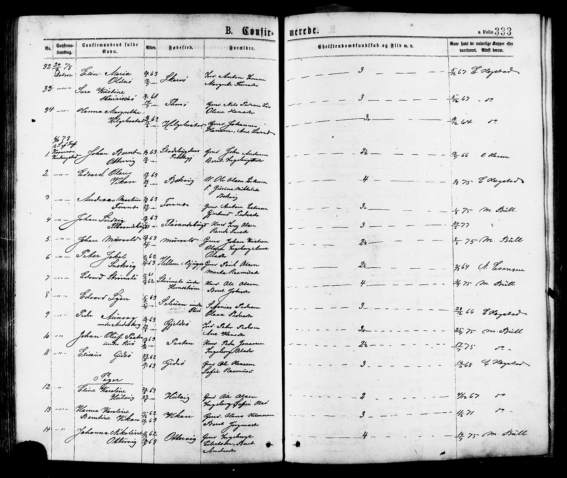 Ministerialprotokoller, klokkerbøker og fødselsregistre - Sør-Trøndelag, SAT/A-1456/634/L0532: Parish register (official) no. 634A08, 1871-1881, p. 333