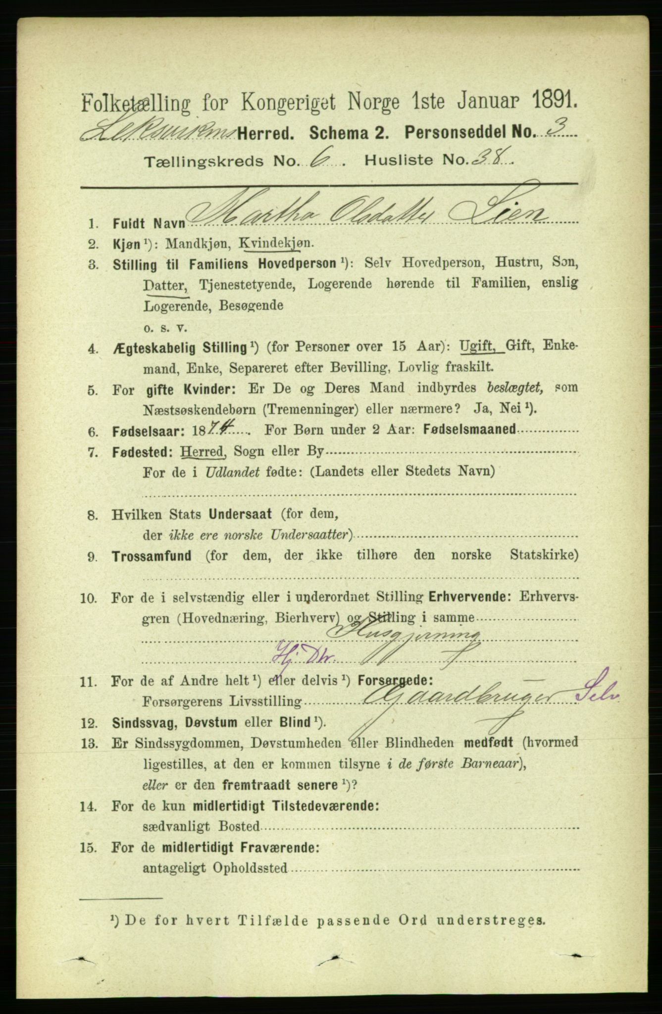RA, 1891 census for 1718 Leksvik, 1891, p. 3453
