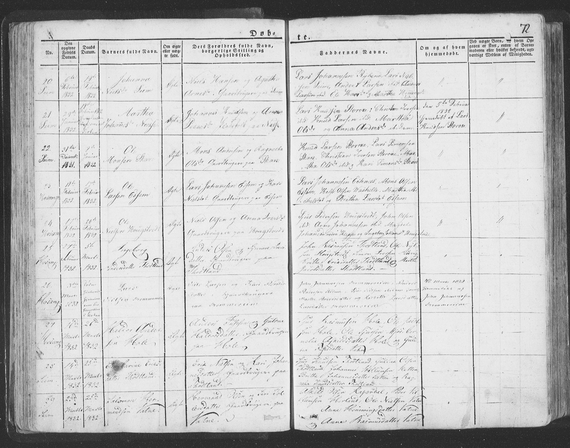 Hosanger sokneprestembete, AV/SAB-A-75801/H/Haa: Parish register (official) no. A 6, 1824-1835, p. 72