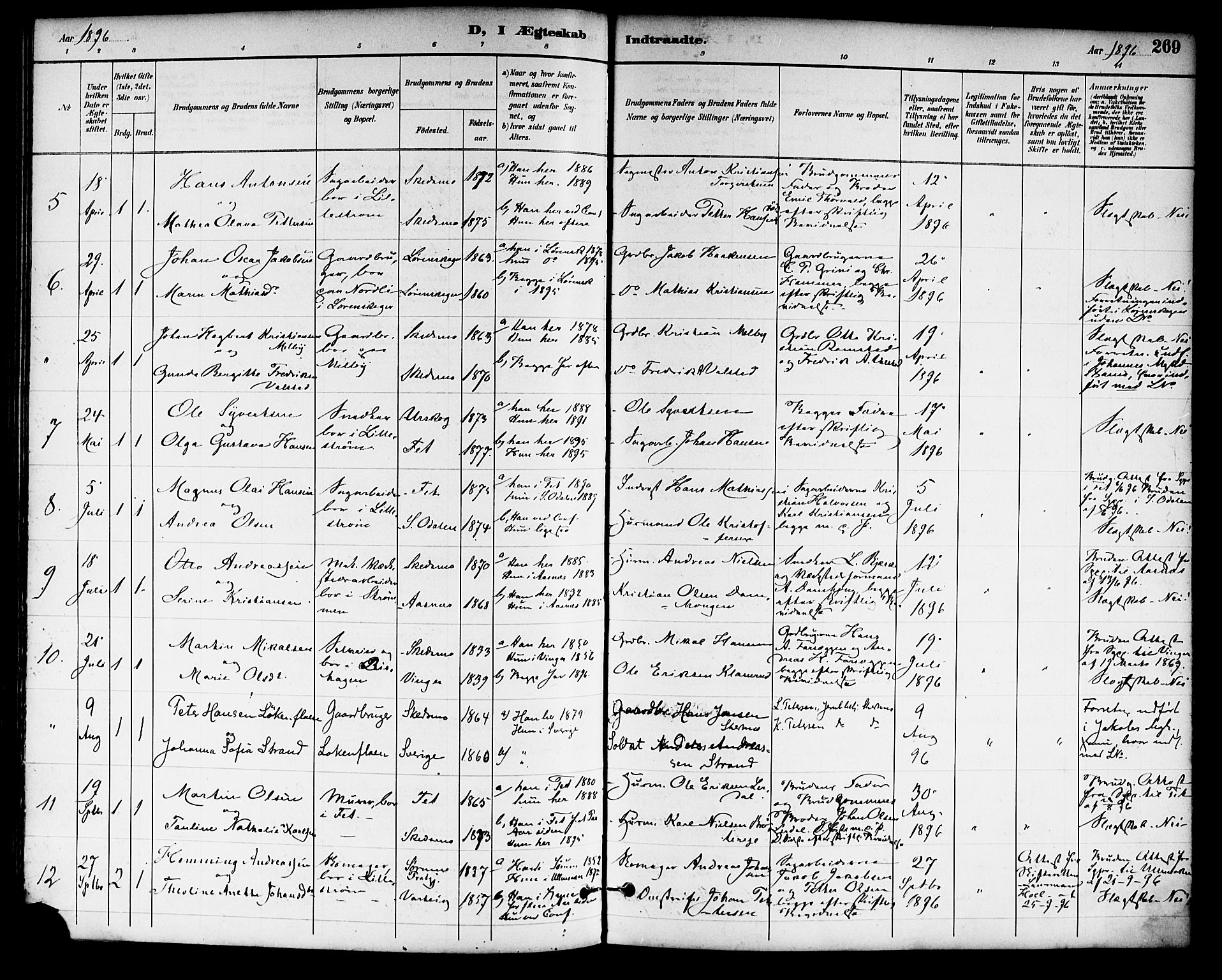 Skedsmo prestekontor Kirkebøker, SAO/A-10033a/F/Fa/L0014: Parish register (official) no. I 14, 1892-1901, p. 269