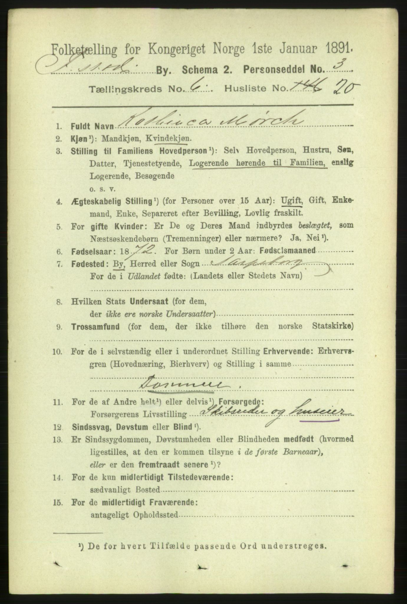 RA, 1891 census for 0103 Fredrikstad, 1891, p. 7826