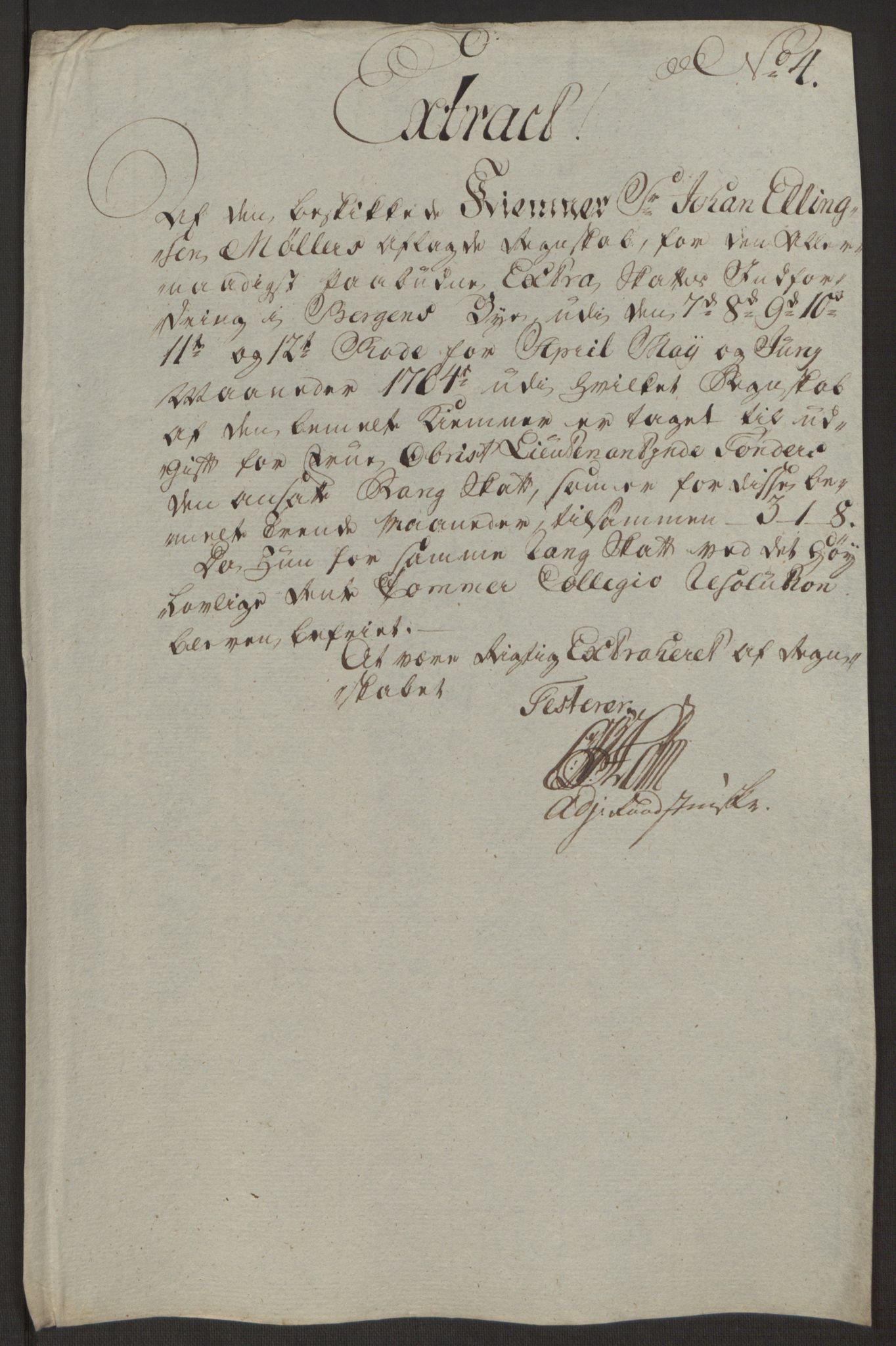 Rentekammeret inntil 1814, Reviderte regnskaper, Byregnskaper, AV/RA-EA-4066/R/Rp/L0367/0001: [P21] Kontribusjonsregnskap / Ekstraskatt, 1764, p. 290