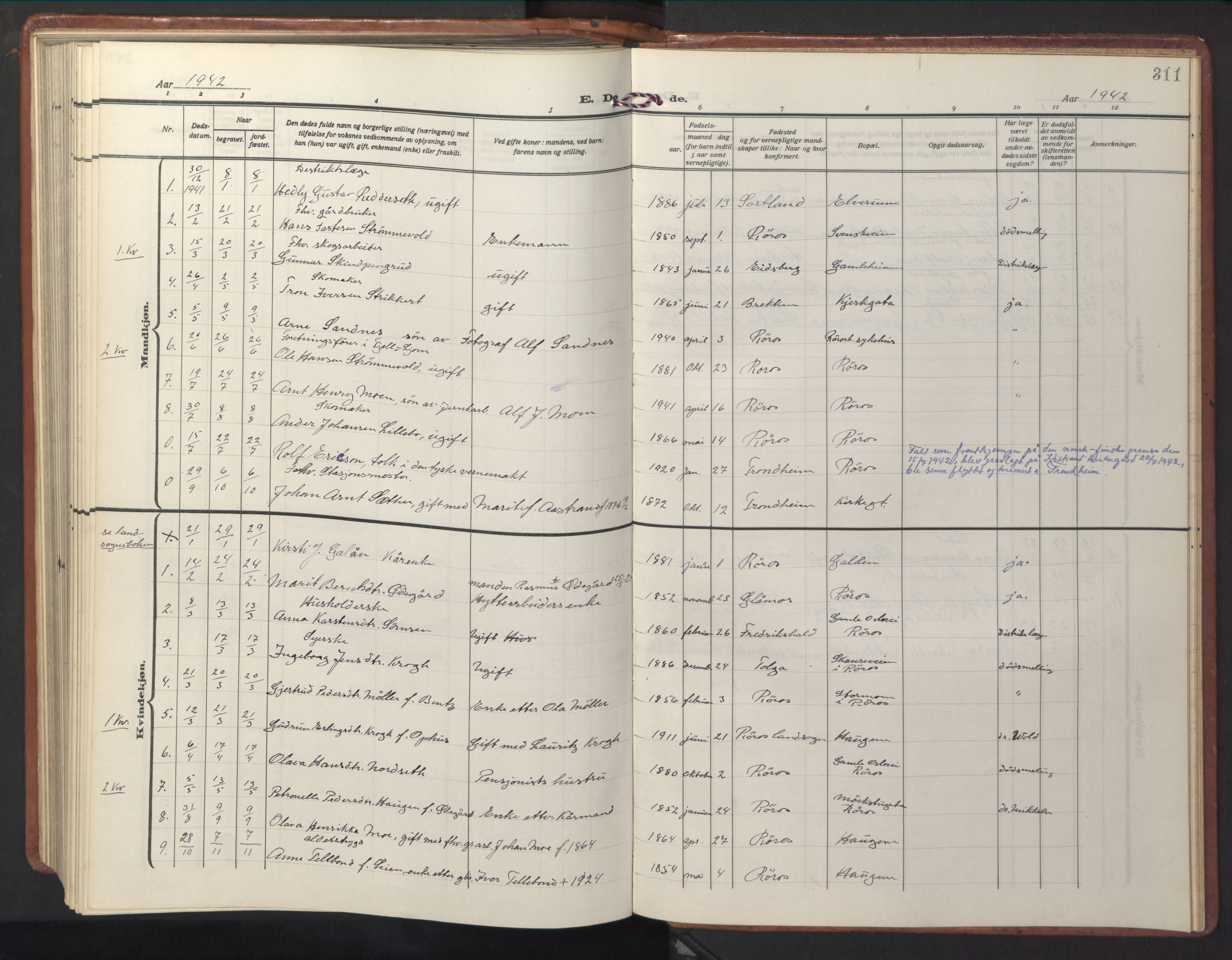 Ministerialprotokoller, klokkerbøker og fødselsregistre - Sør-Trøndelag, SAT/A-1456/681/L0943: Parish register (copy) no. 681C07, 1926-1954, p. 311