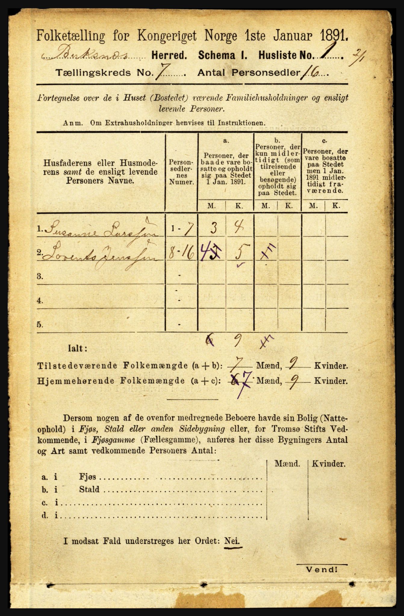 RA, 1891 census for 1860 Buksnes, 1891, p. 4898