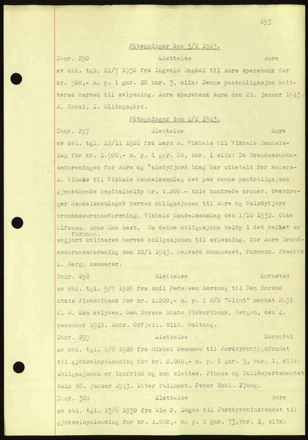 Nordmøre sorenskriveri, AV/SAT-A-4132/1/2/2Ca: Mortgage book no. C81, 1940-1945, Diary no: : 290/1943