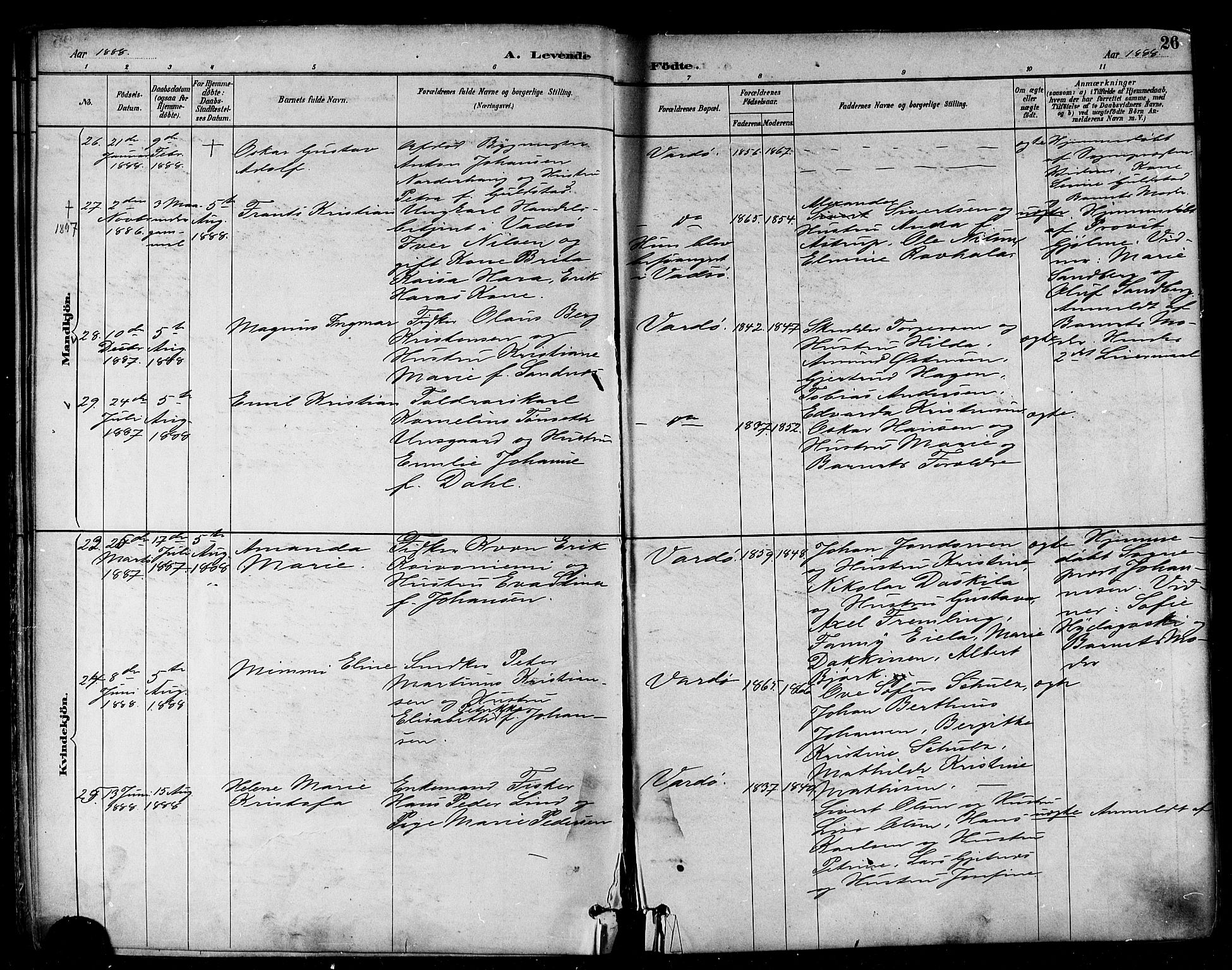 Vardø sokneprestkontor, AV/SATØ-S-1332/H/Ha/L0007kirke: Parish register (official) no. 7, 1886-1897, p. 26