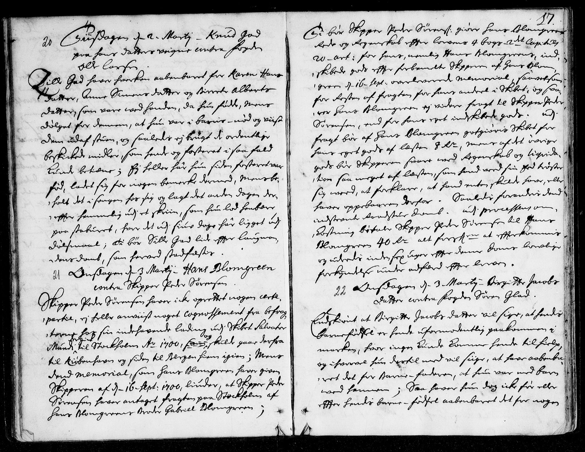 Overhoffretten 1667-1797, AV/RA-EA-2884/Aa/L0036: Avsiktsprotokoll, 1706, p. 16b-17a