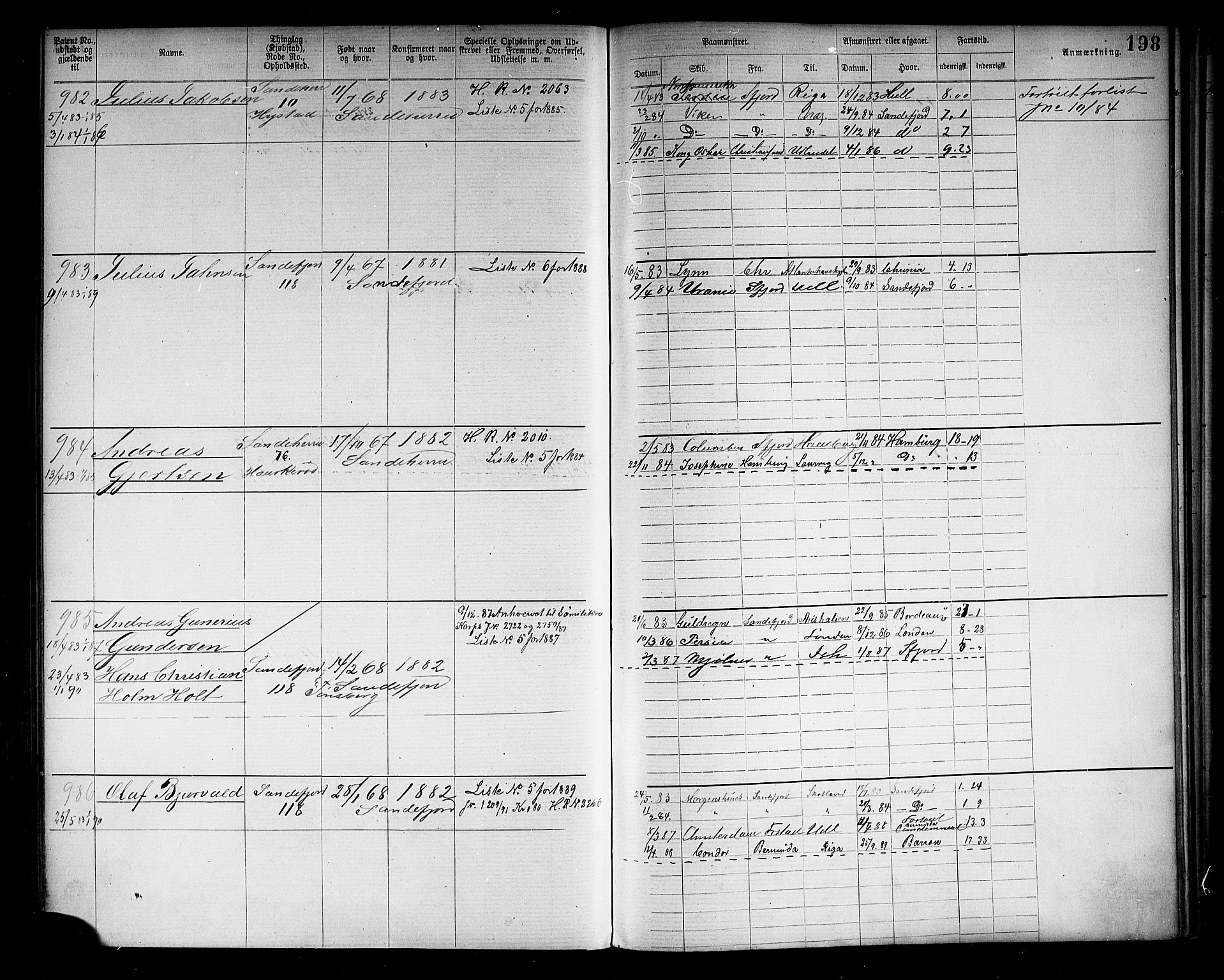 Sandefjord innrulleringskontor, AV/SAKO-A-788/F/Fa/L0002: Annotasjonsrulle, 1868-1869, p. 200
